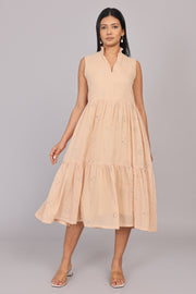 Wander Edit - Beige Hakoba Sleeveless Layered Dress