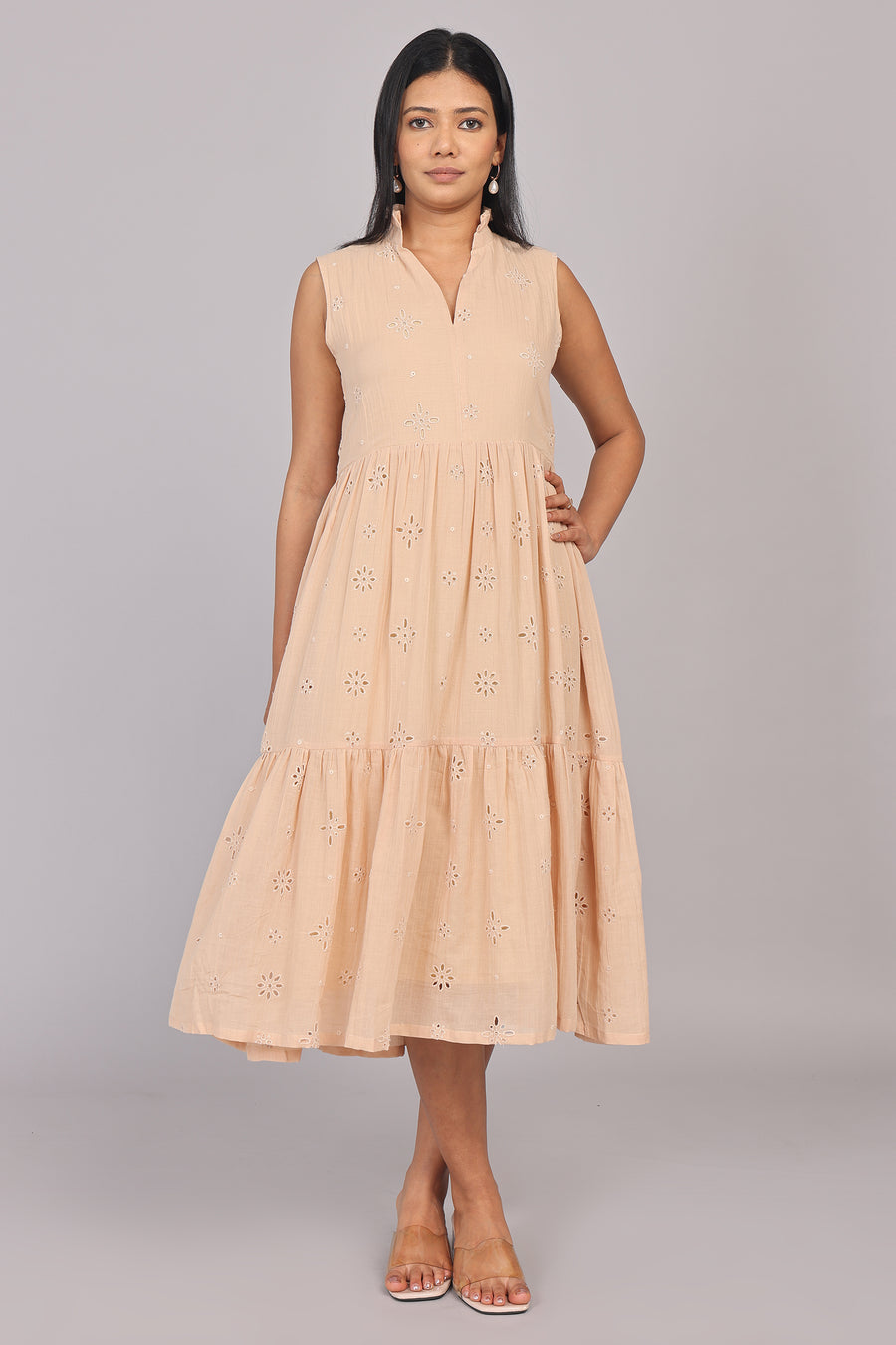 Wander Edit - Beige Hakoba Sleeveless Layered Dress