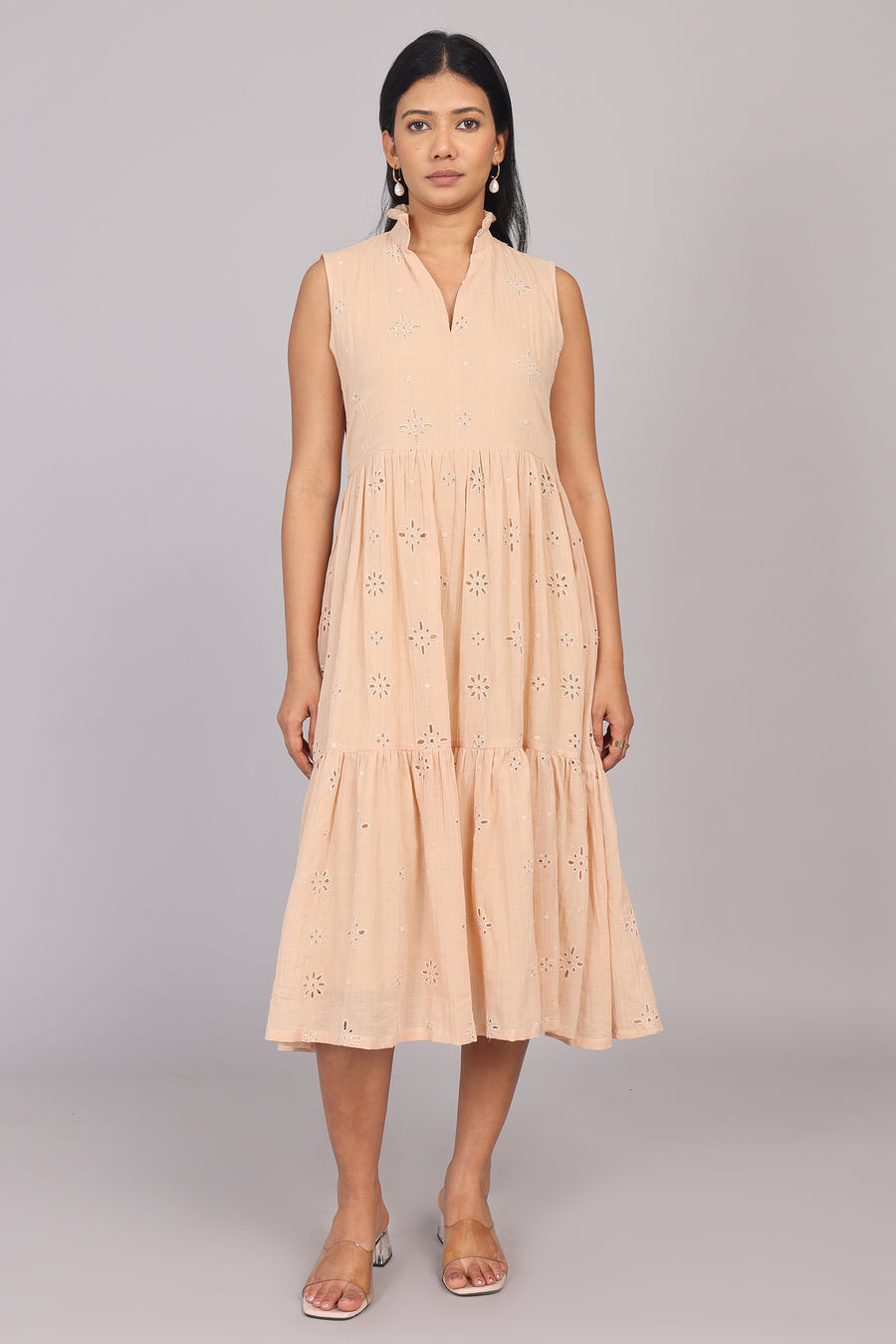 Wander Edit - Beige Hakoba Sleeveless Layered Dress