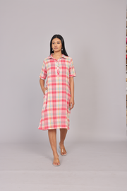 Wander Edit - Multicolored Cotton Chekered Collar Short Dress