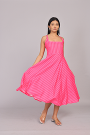 Wander Edit - Blush Lines Fitted Bodice Dress