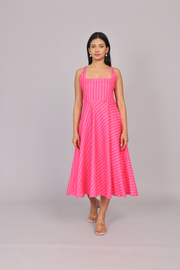 Wander Edit - Blush Lines Fitted Bodice Dress
