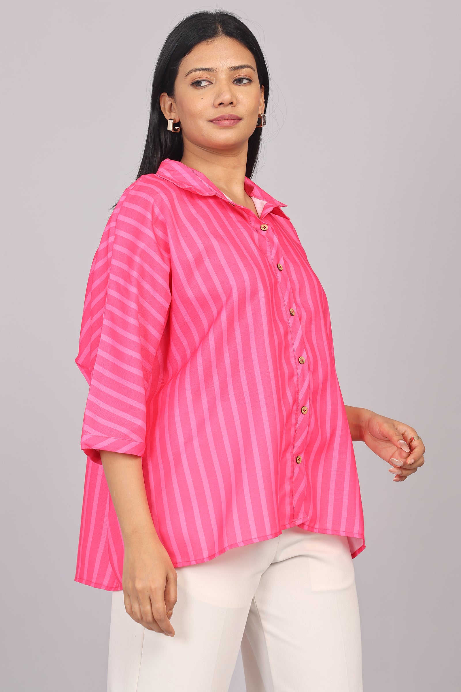 Wander Edit - Pink Striped Story Boxy  Shirt