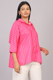 Wander Edit - Pink Striped Story Boxy  Shirt