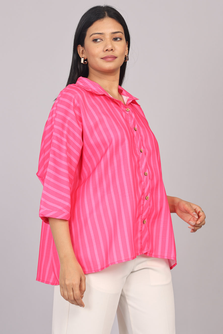 Wander Edit - Pink Striped Story Boxy  Shirt