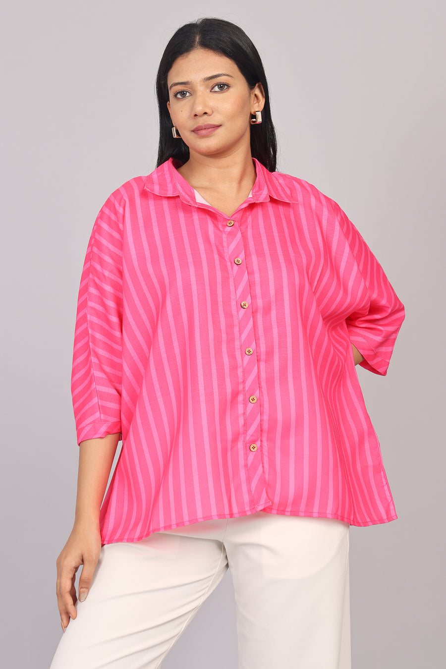Wander Edit - Pink Striped Story Boxy  Shirt