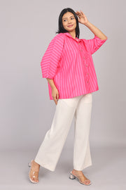 Wander Edit - Pink Striped Story Boxy  Shirt