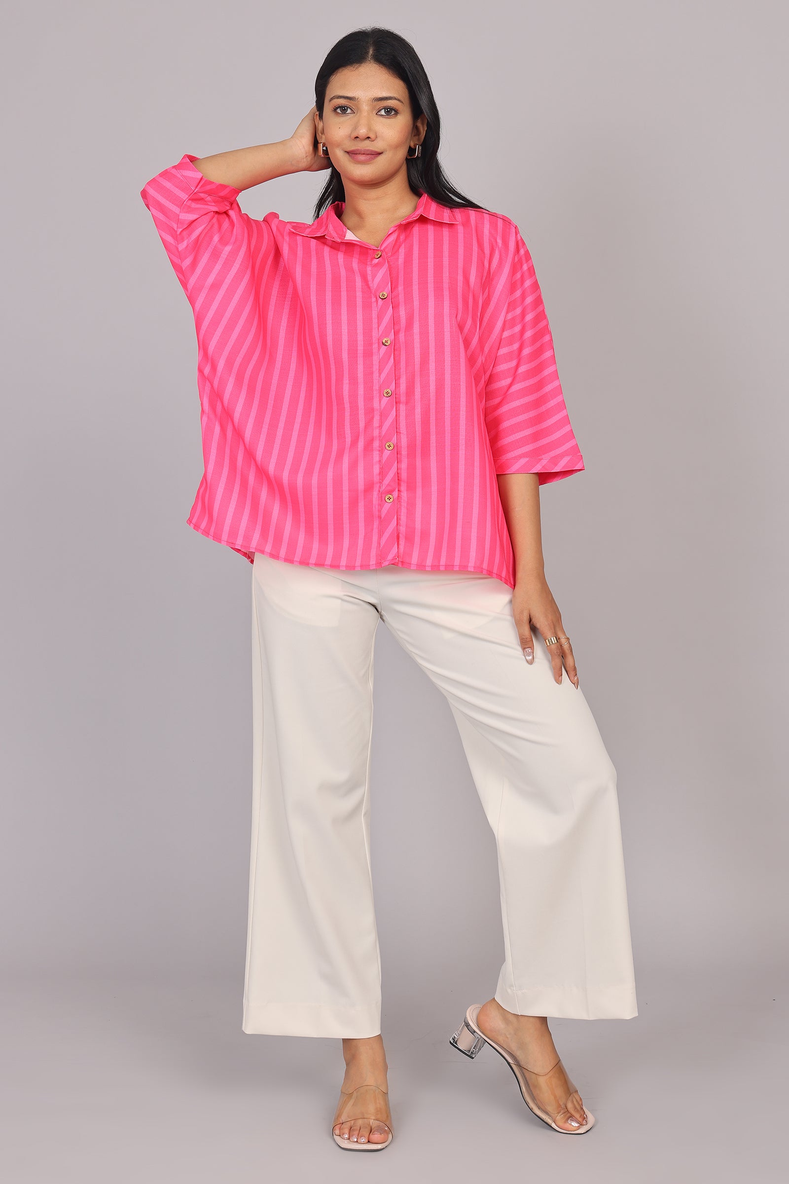 Wander Edit - Pink Striped Story Boxy  Shirt