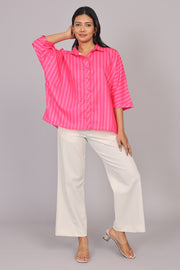 Wander Edit - Pink Striped Story Boxy  Shirt