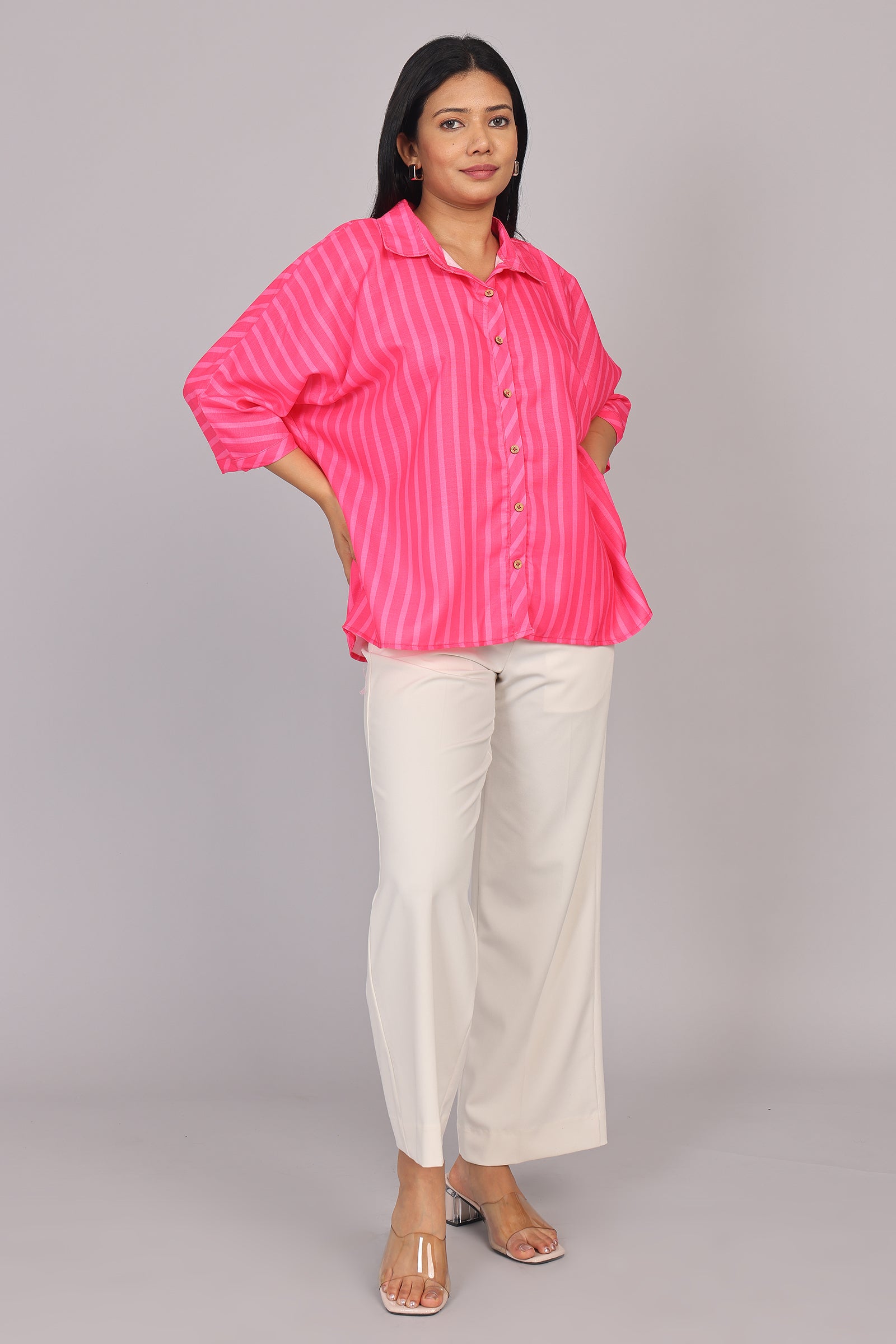 Wander Edit - Pink Striped Story Boxy  Shirt