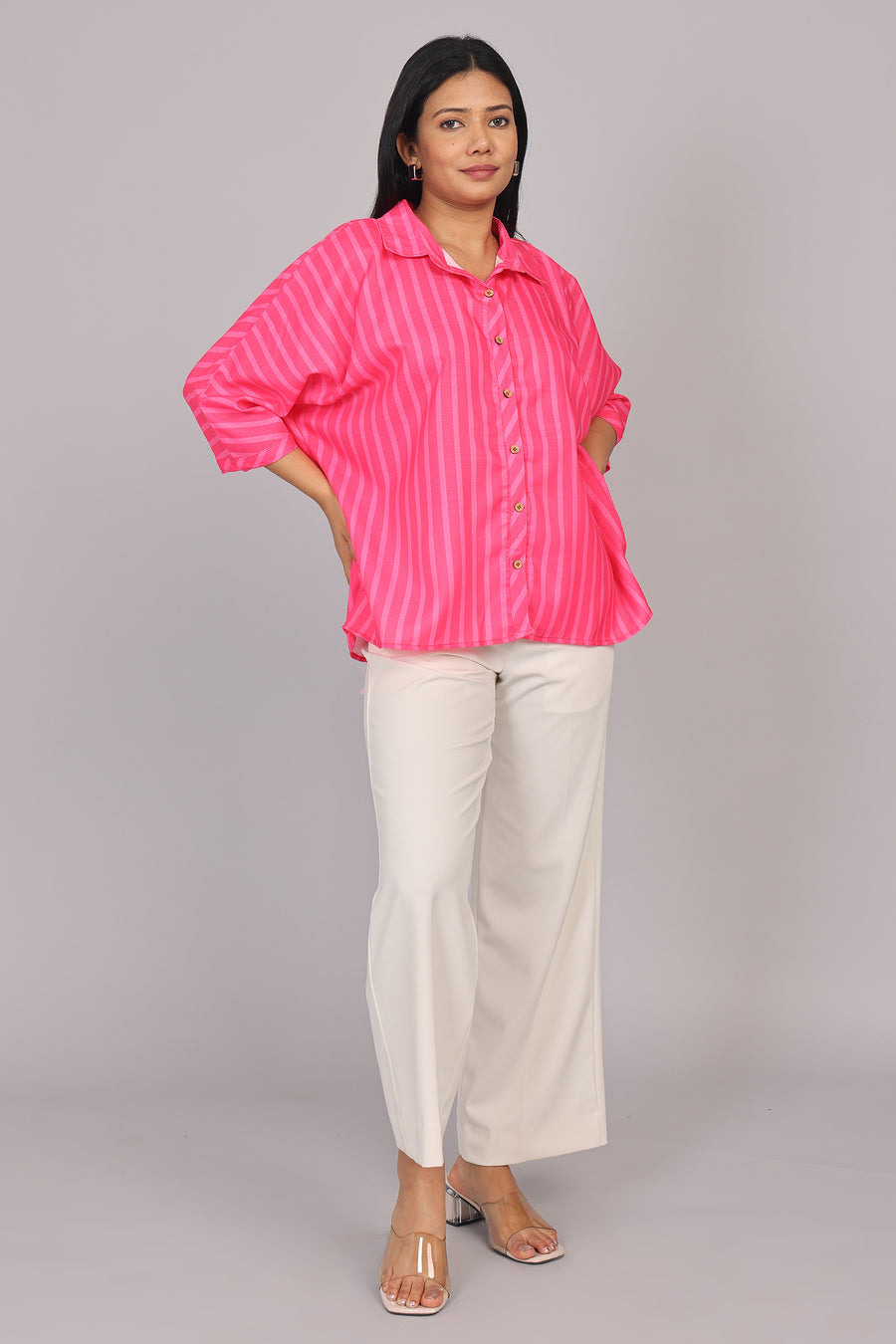 Wander Edit - Pink Striped Story Boxy  Shirt