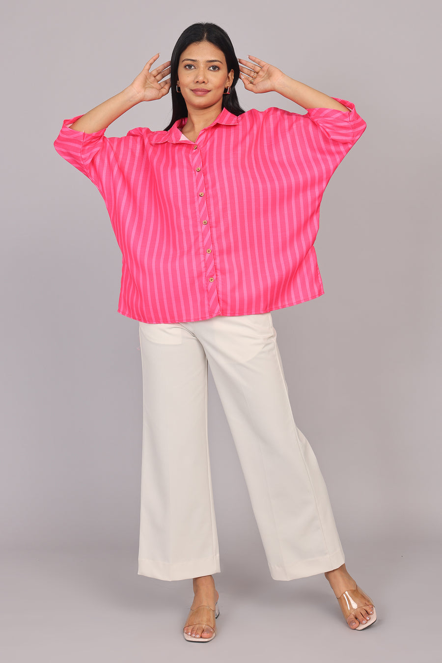 Wander Edit - Pink Striped Story Boxy  Shirt