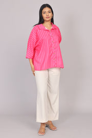 Wander Edit - Pink Striped Story Boxy  Shirt