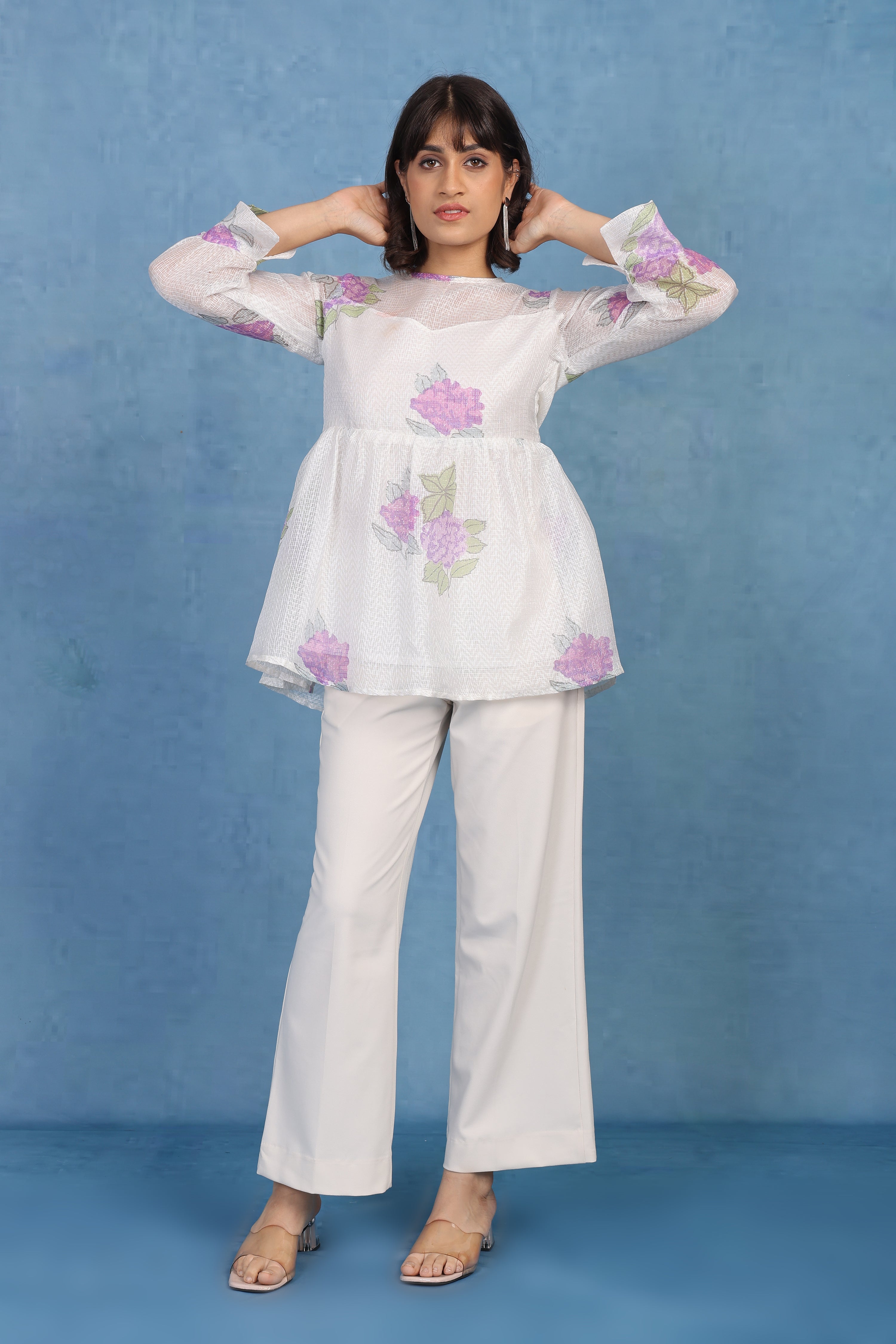 Mauve Hydrangea Peplum Top