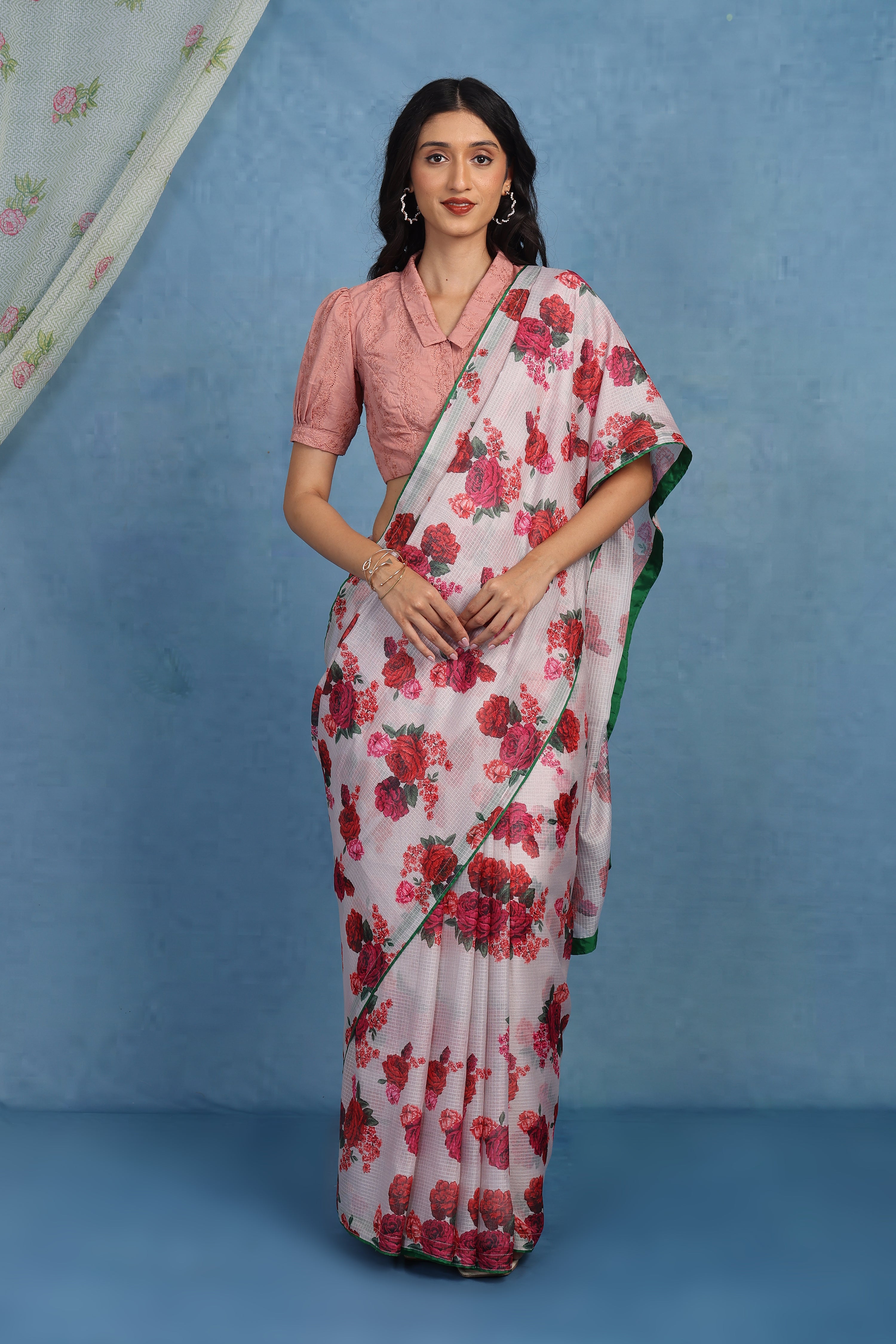 English Rose  In Stormy Garden -  Kota Saree