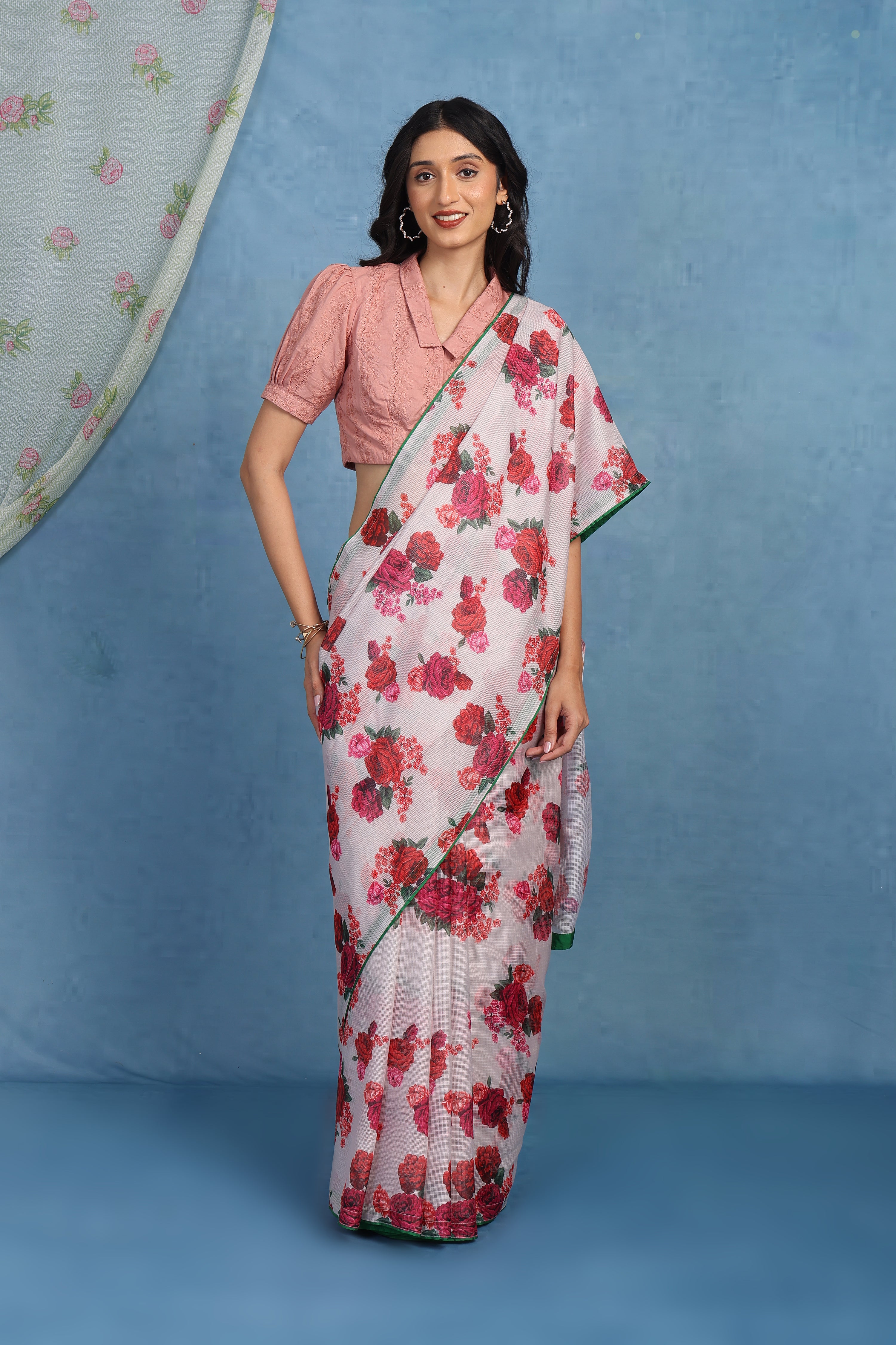 English Rose  In Stormy Garden -  Kota Saree