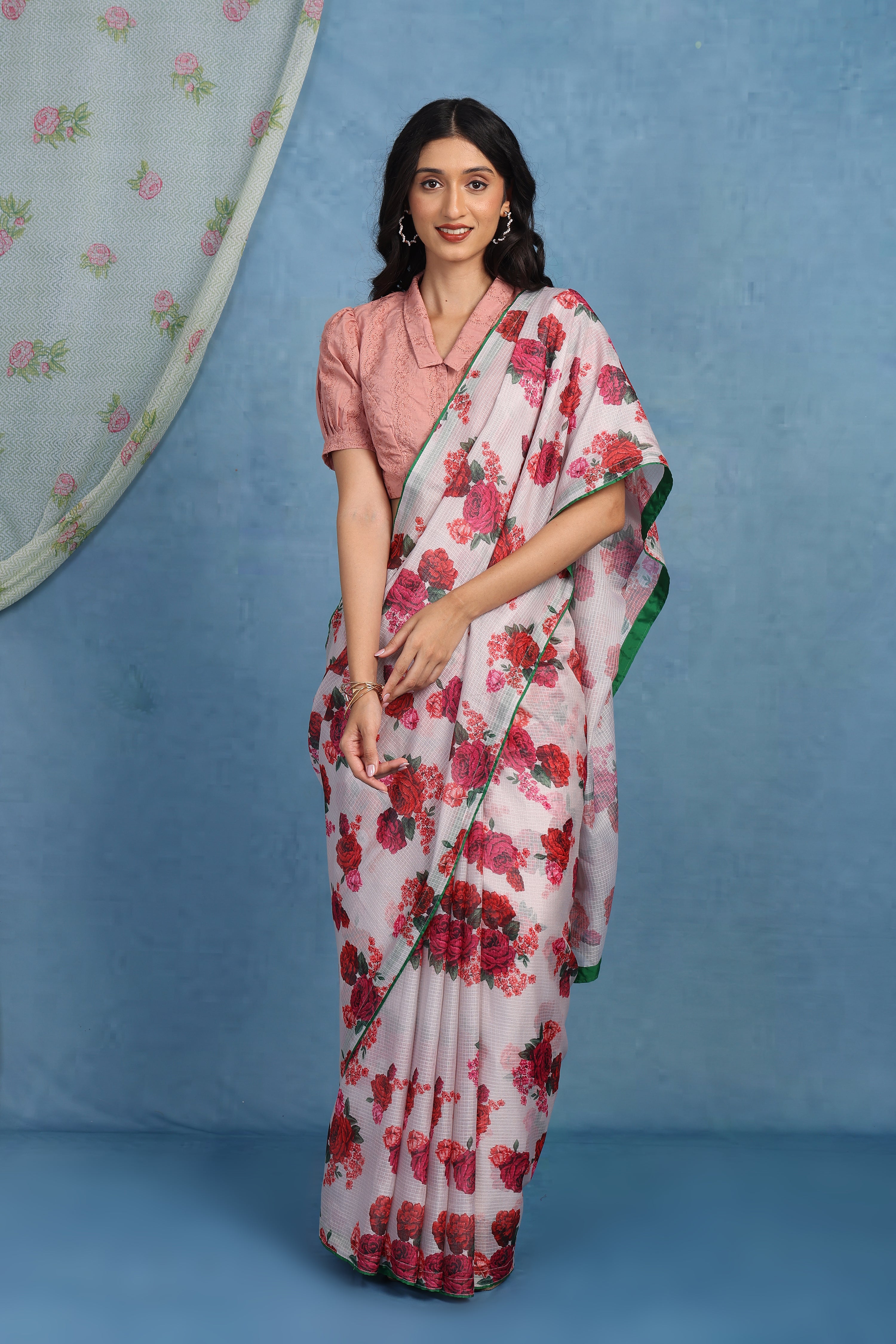 English Rose  In Stormy Garden -  Kota Saree