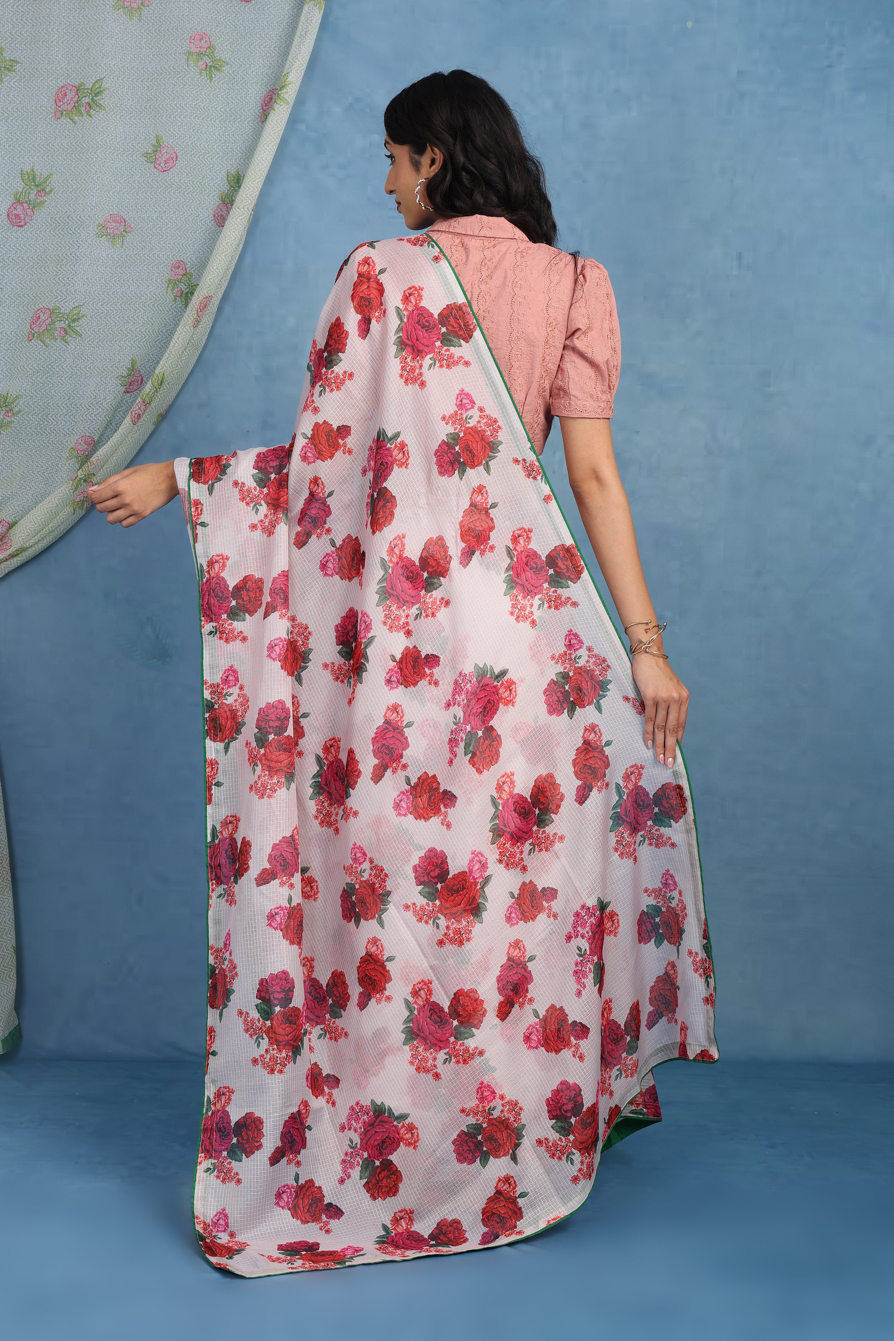 English Rose  In Stormy Garden -  Kota Saree