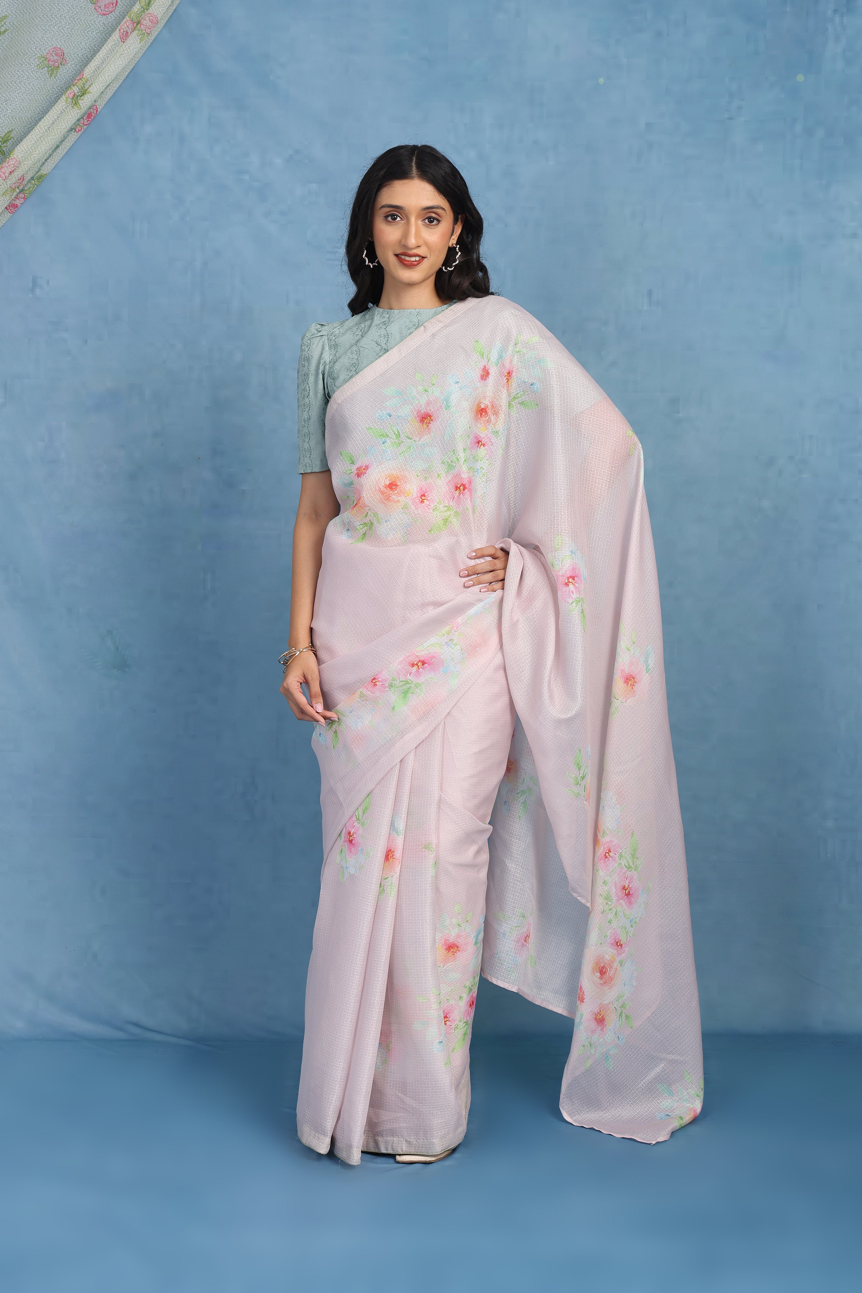 Sage By The Sea  Pale Pink Kota Saree