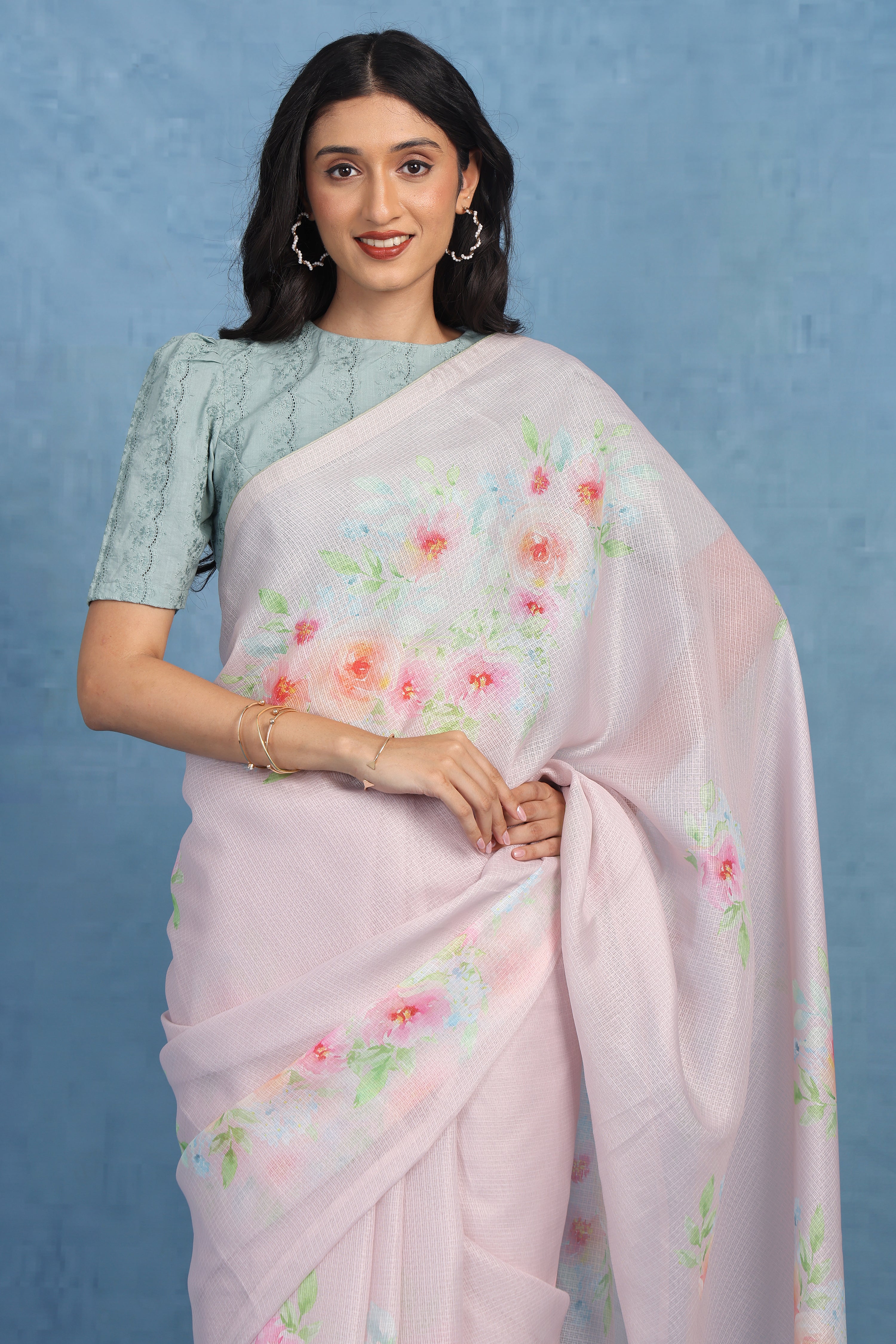 Sage By The Sea  Pale Pink Kota Saree
