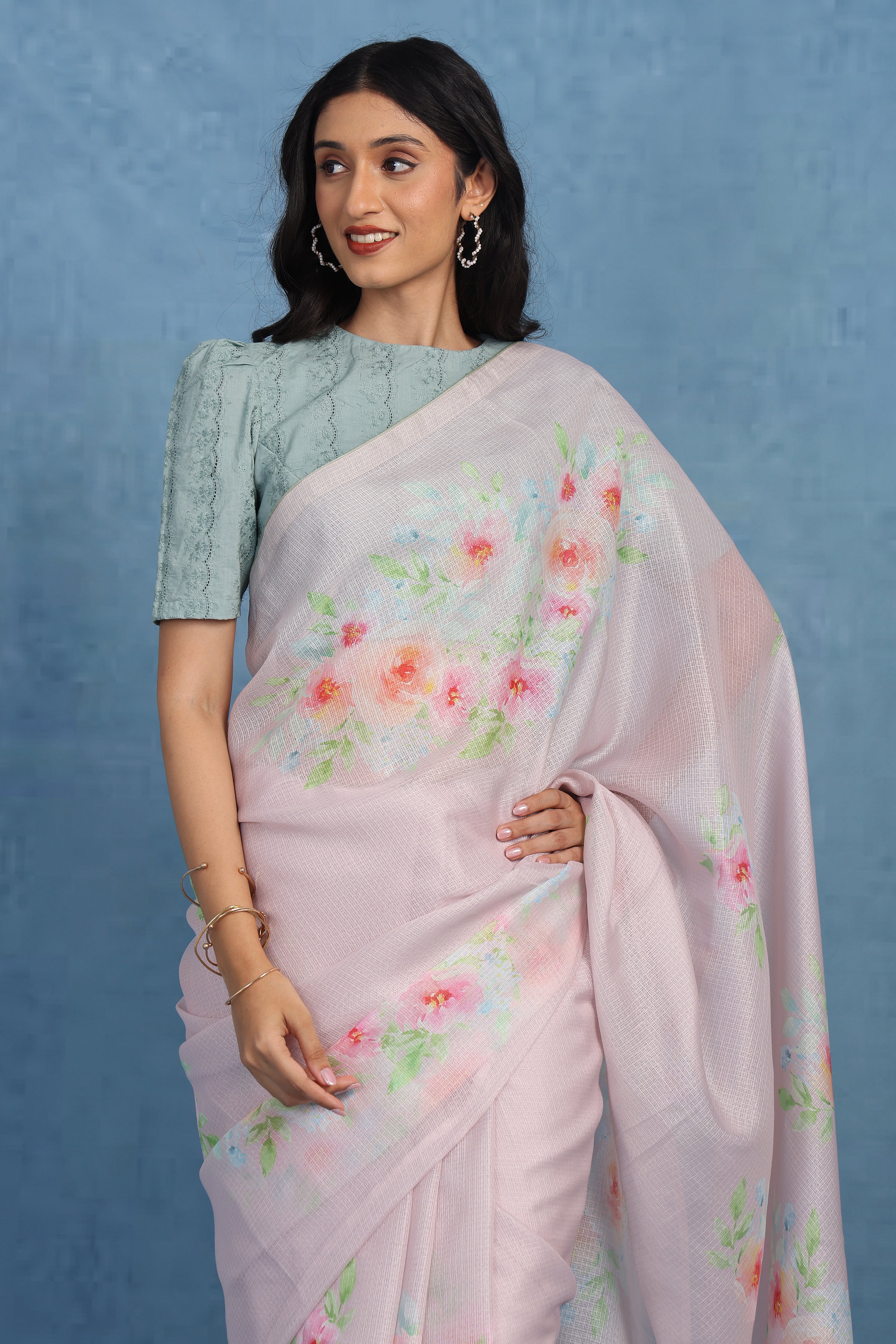 Sage By The Sea  Pale Pink Kota Saree