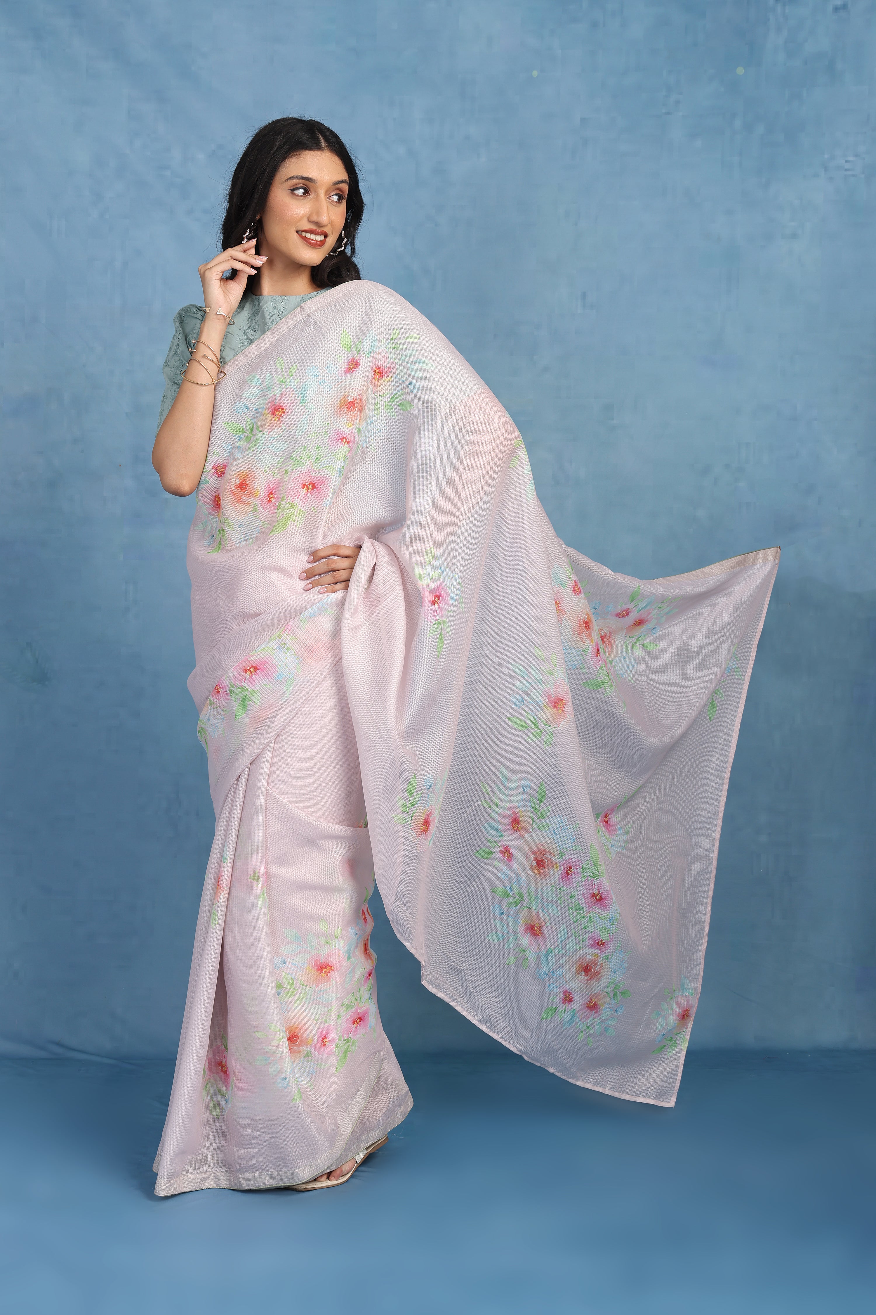 Sage By The Sea  Pale Pink Kota Saree