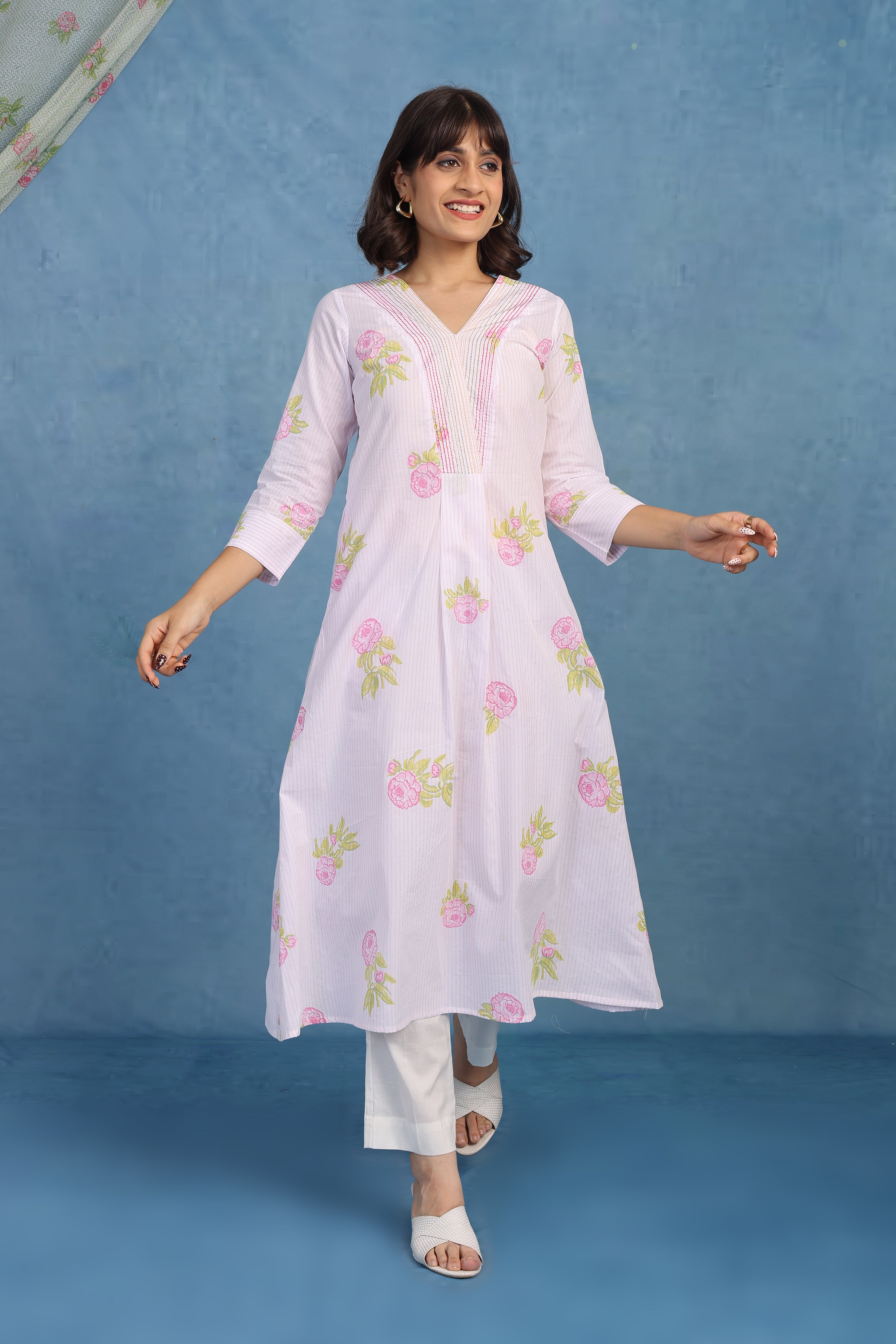 English Garden – Pink Bloom Kurta - Only Top