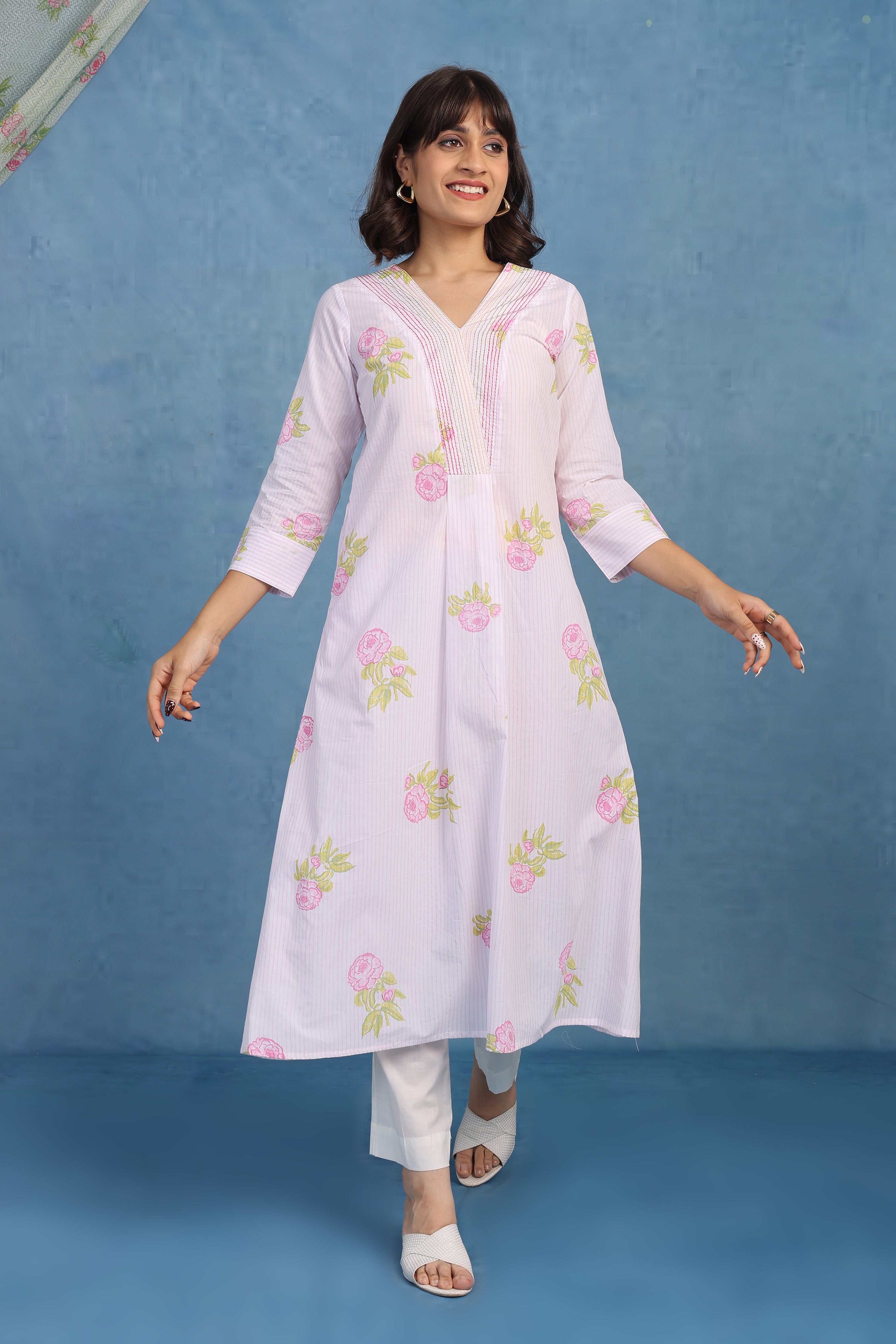 English Garden – Pink Bloom Kurta - Only Top