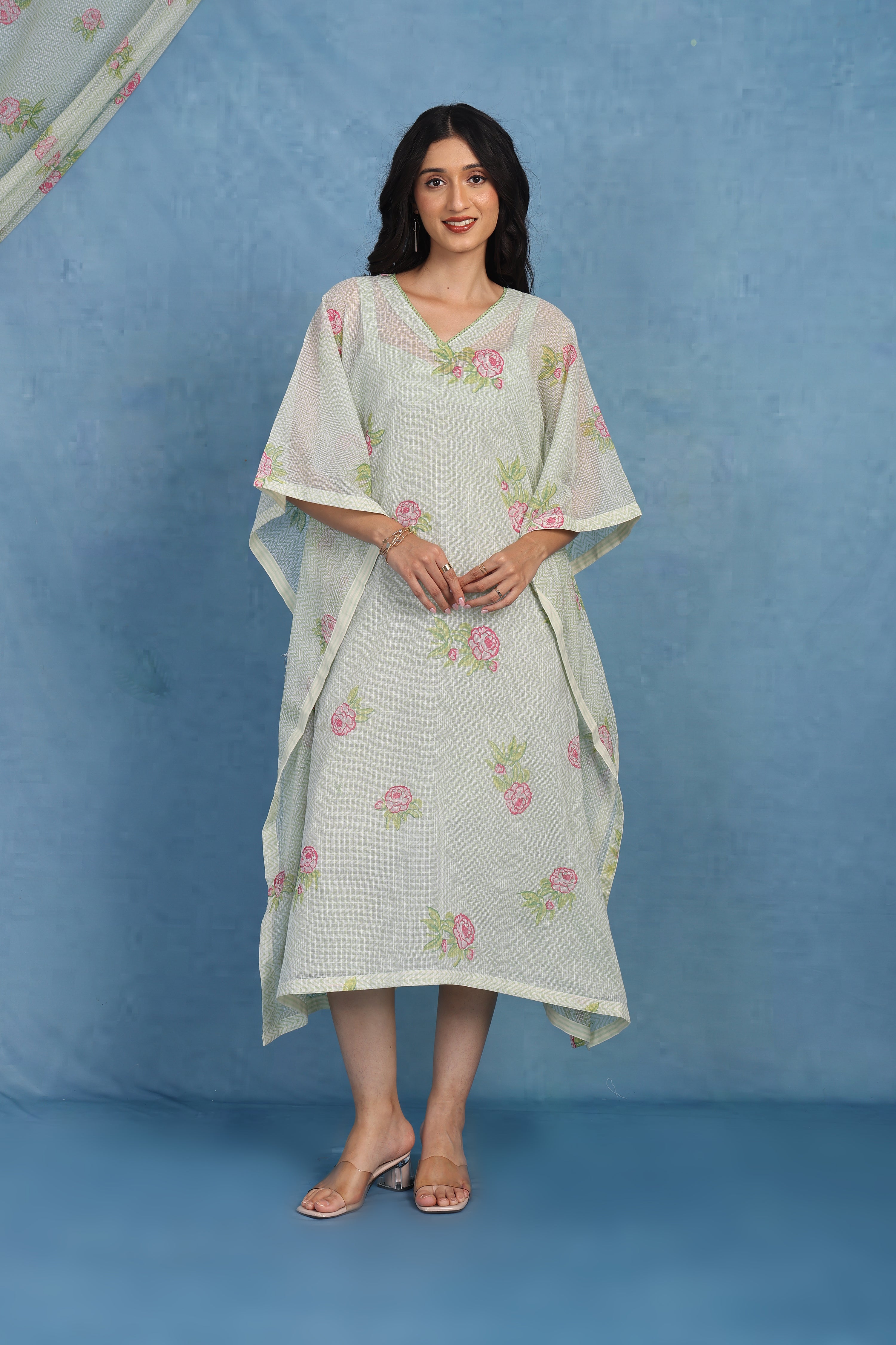 English Garden-moss Green Kaftan - Kaftan And Inner