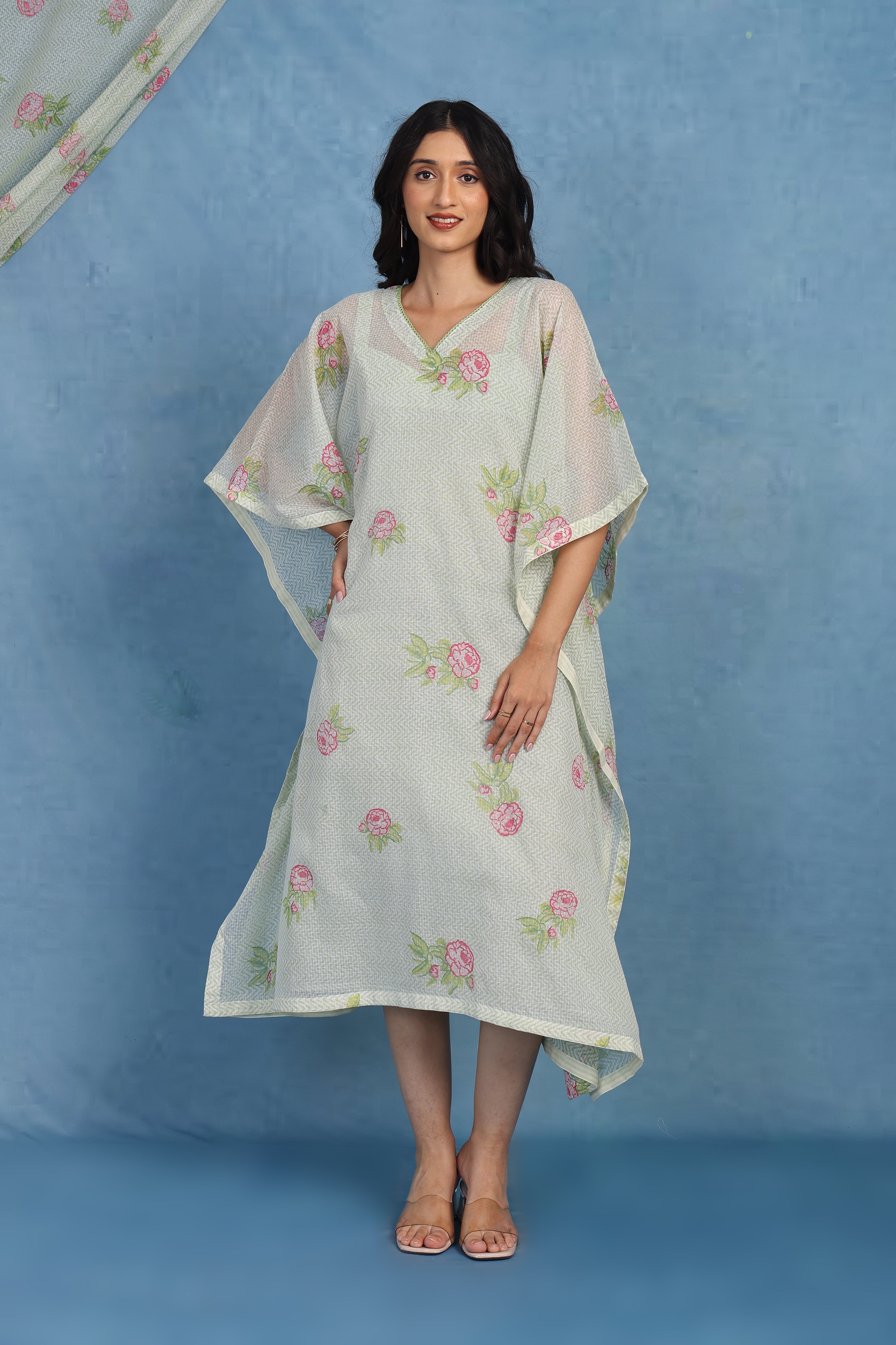 English Garden-moss Green Kaftan - Kaftan And Inner