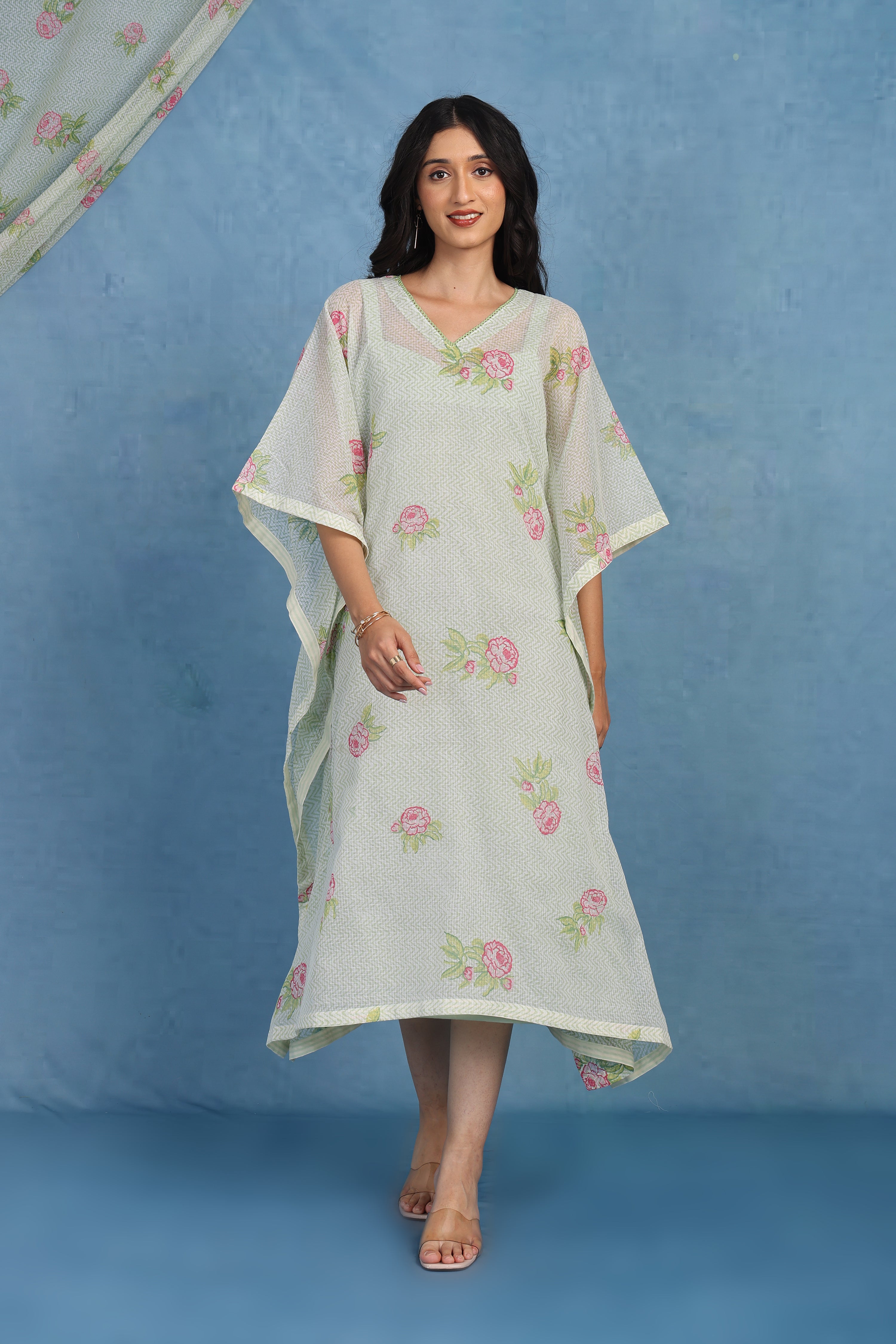 English Garden-moss Green Kaftan - Kaftan And Inner