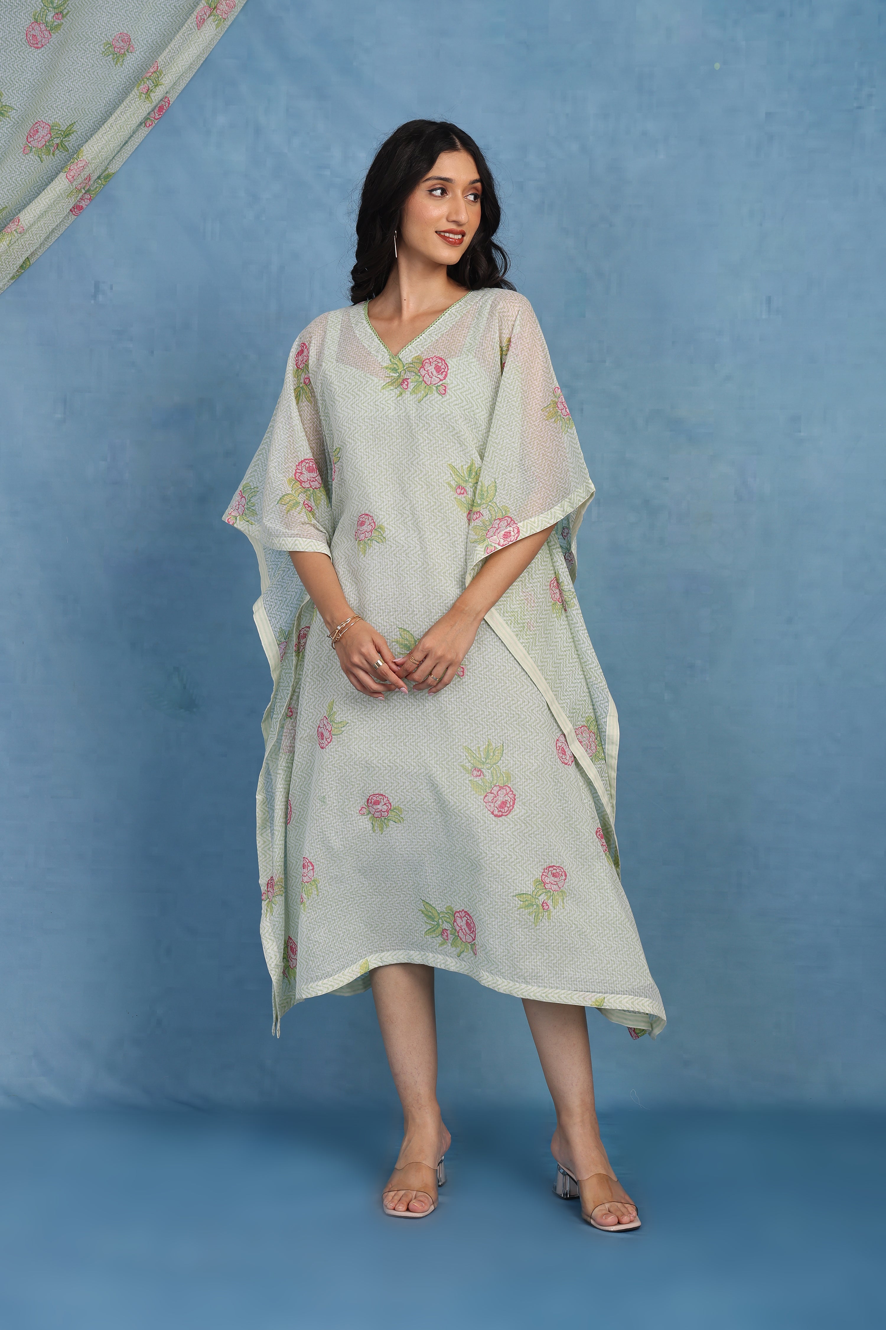 English Garden-moss Green Kaftan - Kaftan And Inner