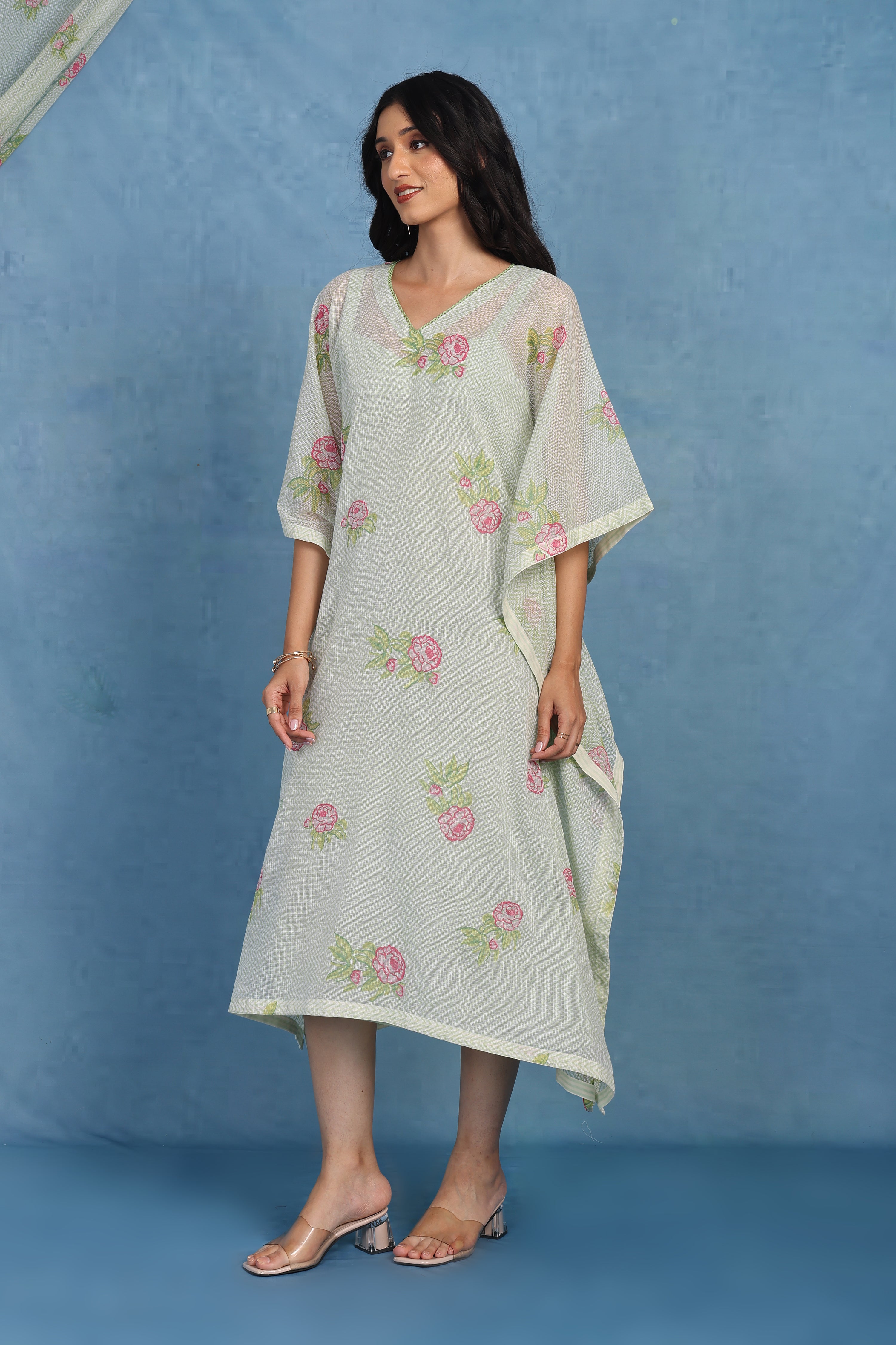 English Garden-moss Green Kaftan - Kaftan And Inner