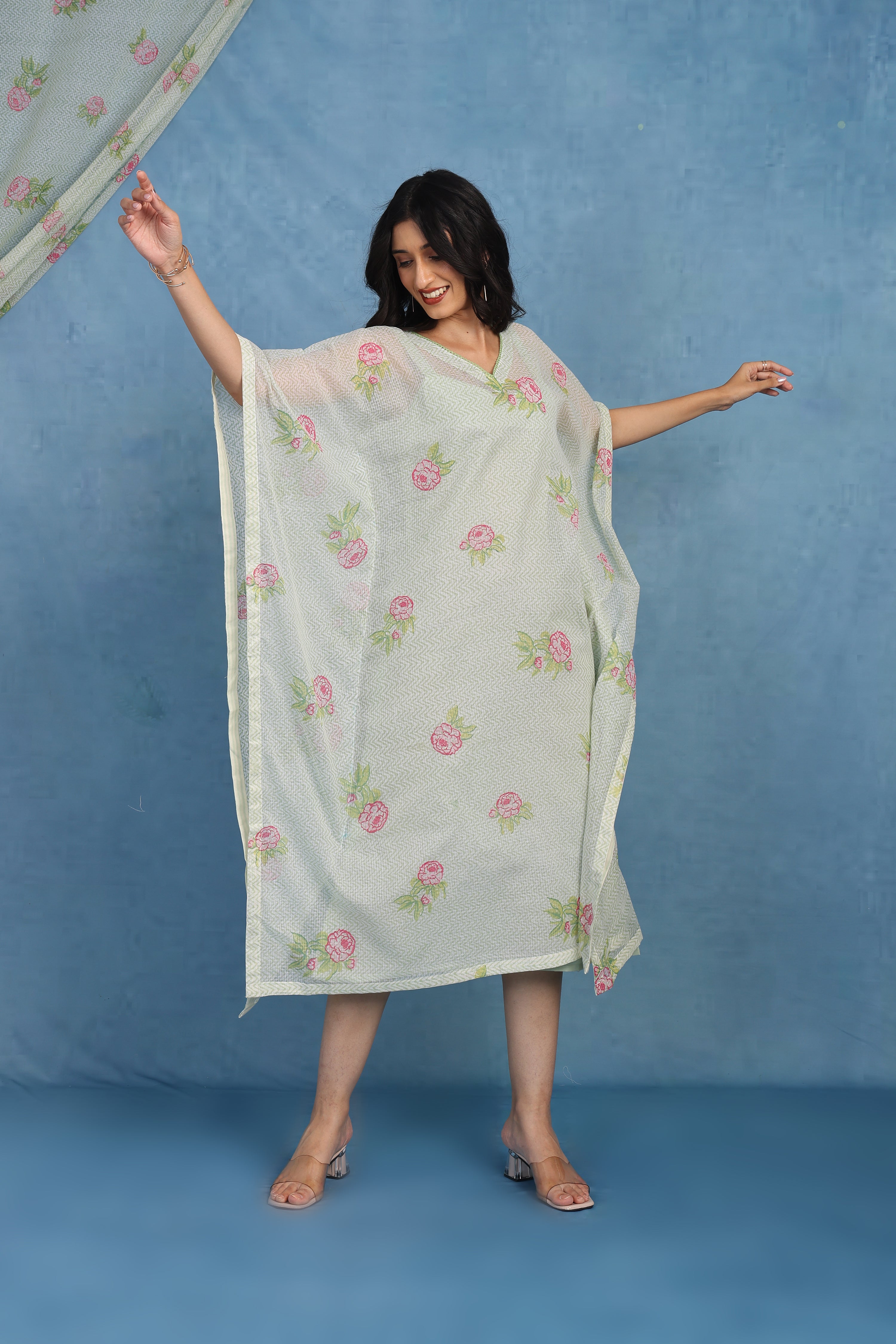 English Garden-moss Green Kaftan - Kaftan And Inner