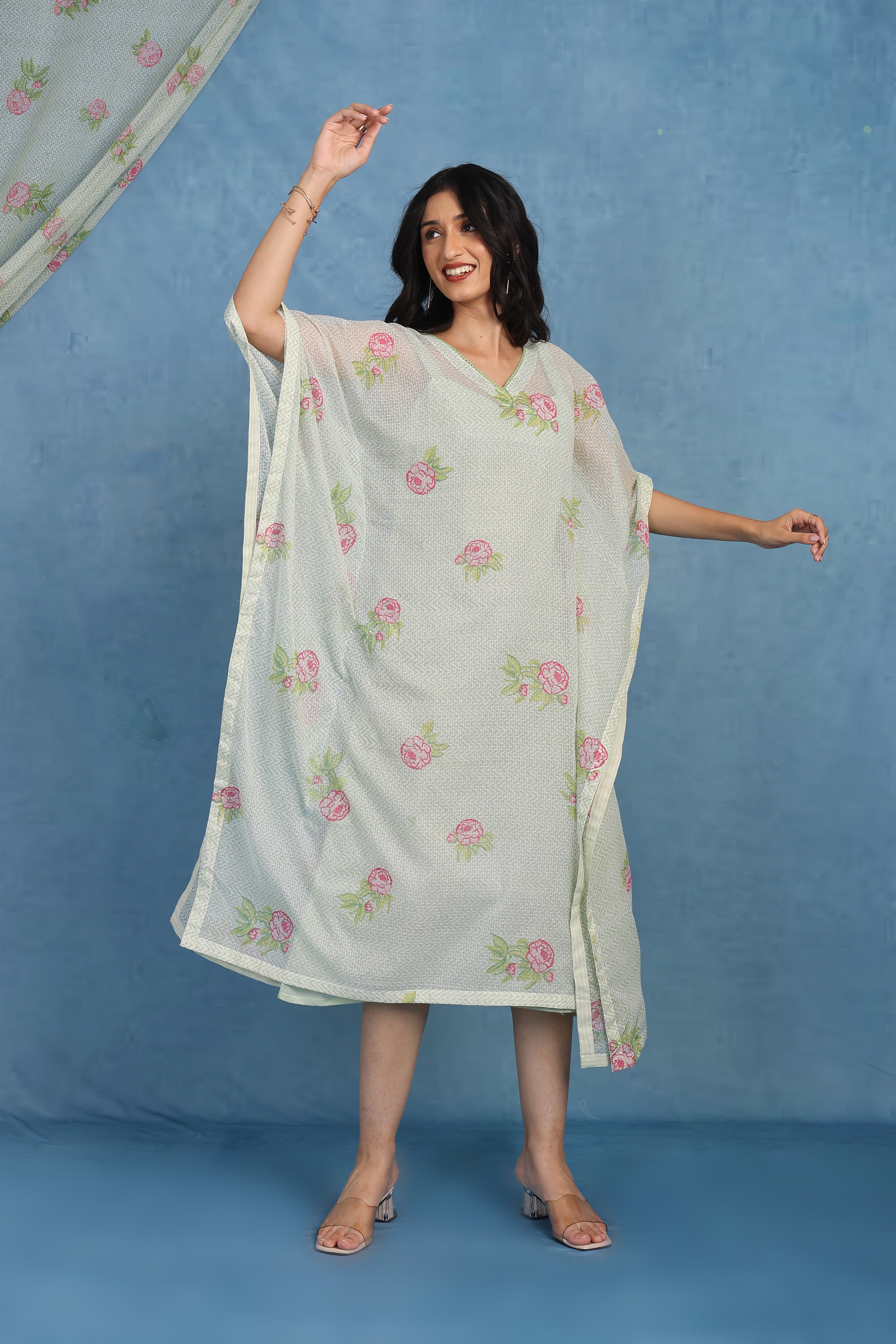 English Garden-moss Green Kaftan - Kaftan And Inner