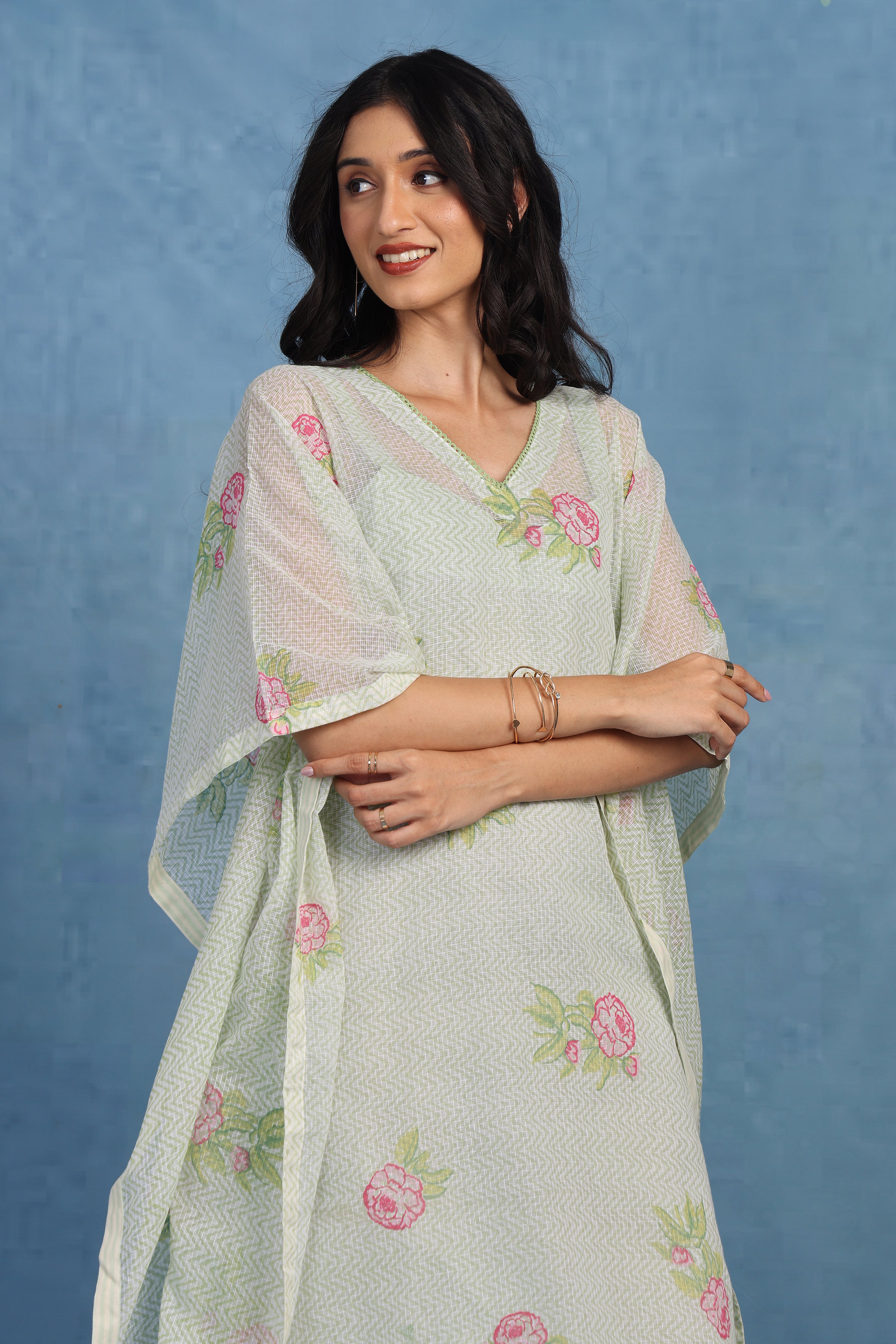 English Garden-moss Green Kaftan - Kaftan And Inner