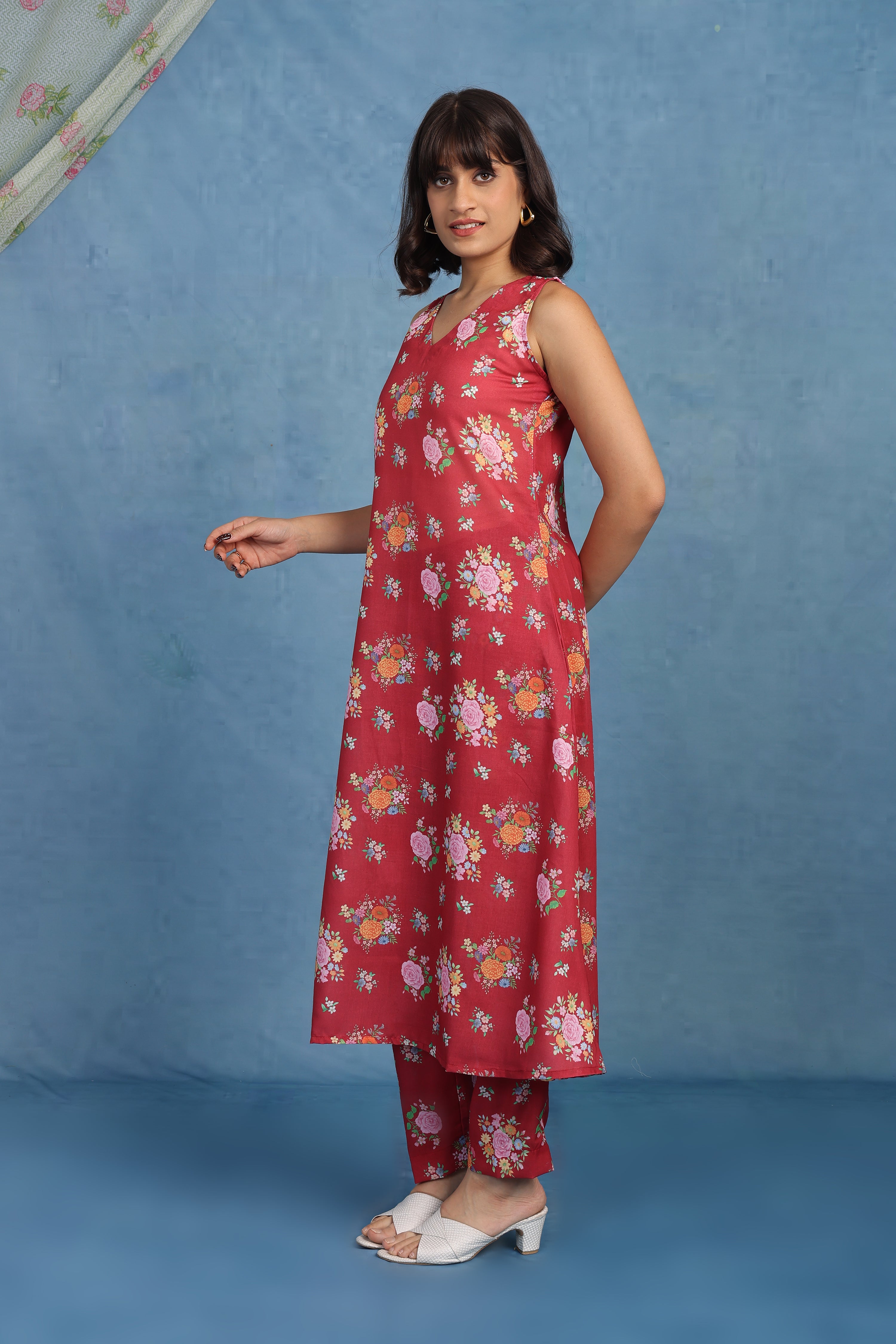 English Rose Garden – Crimson Red Co-ord Set -ONLY TOP