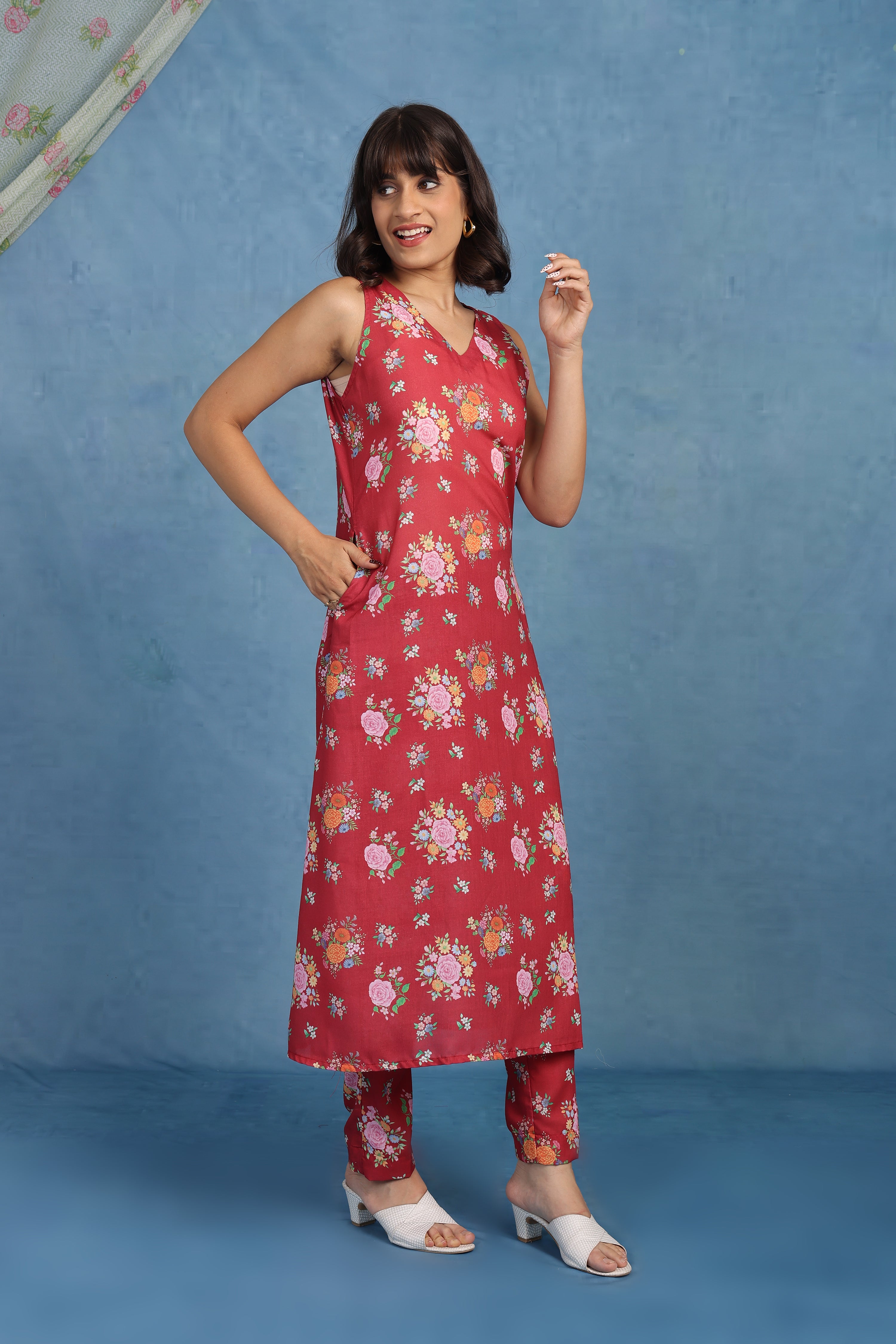 English Rose Garden – Crimson Red Co-ord Set -ONLY TOP