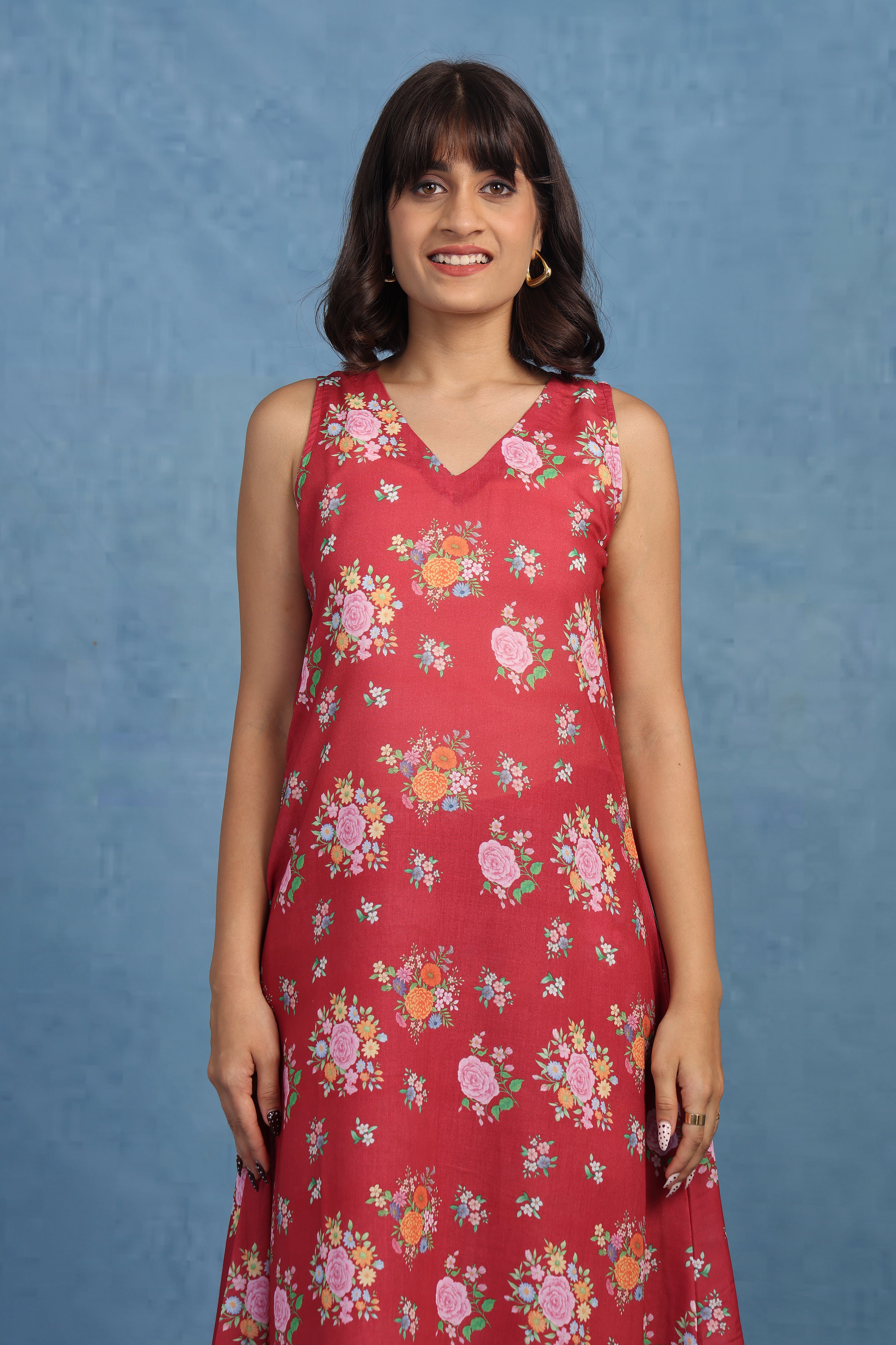 English Rose Garden – Crimson Red Co-ord Set -ONLY TOP