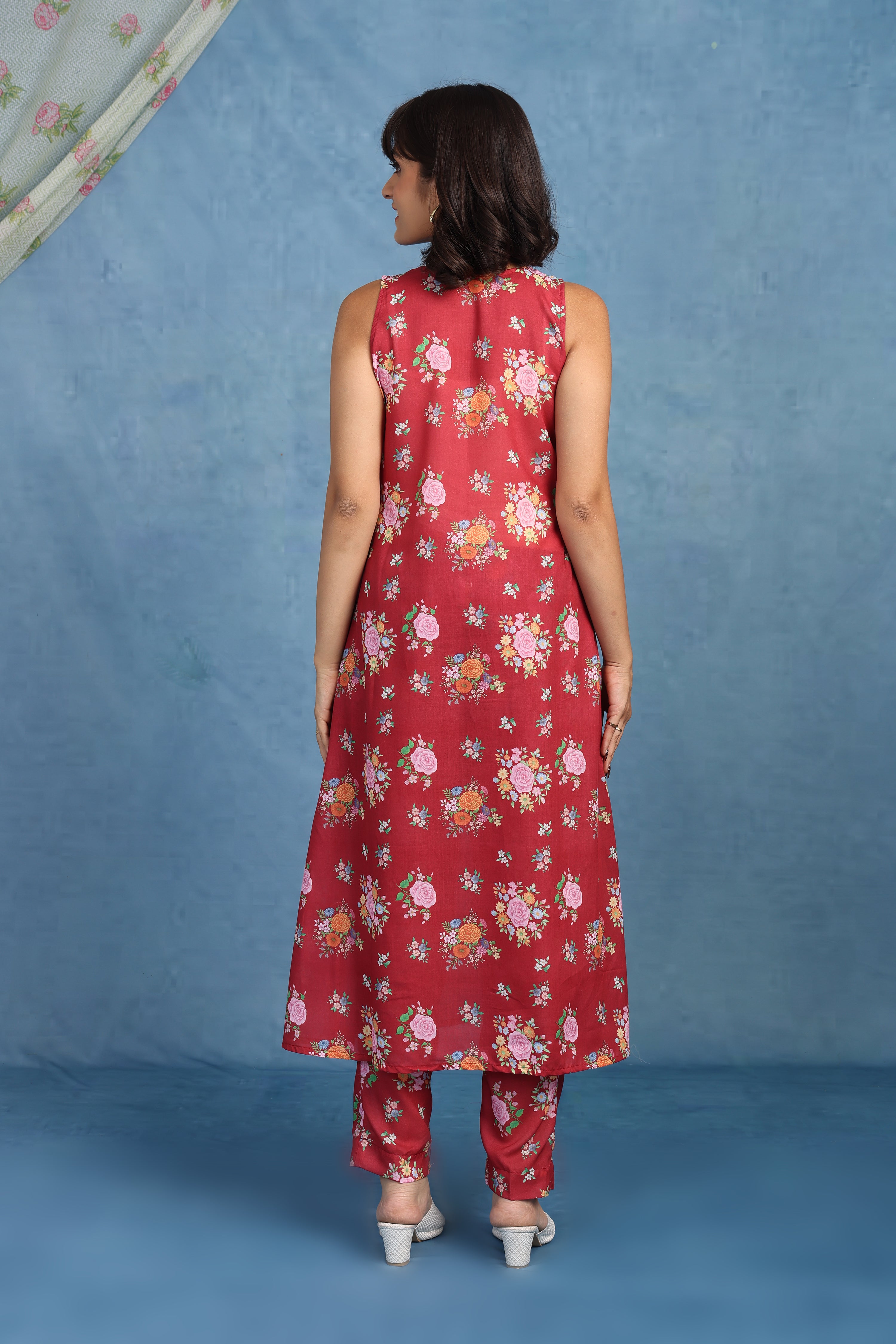 English Rose Garden – Crimson Red Co-ord Set -ONLY TOP