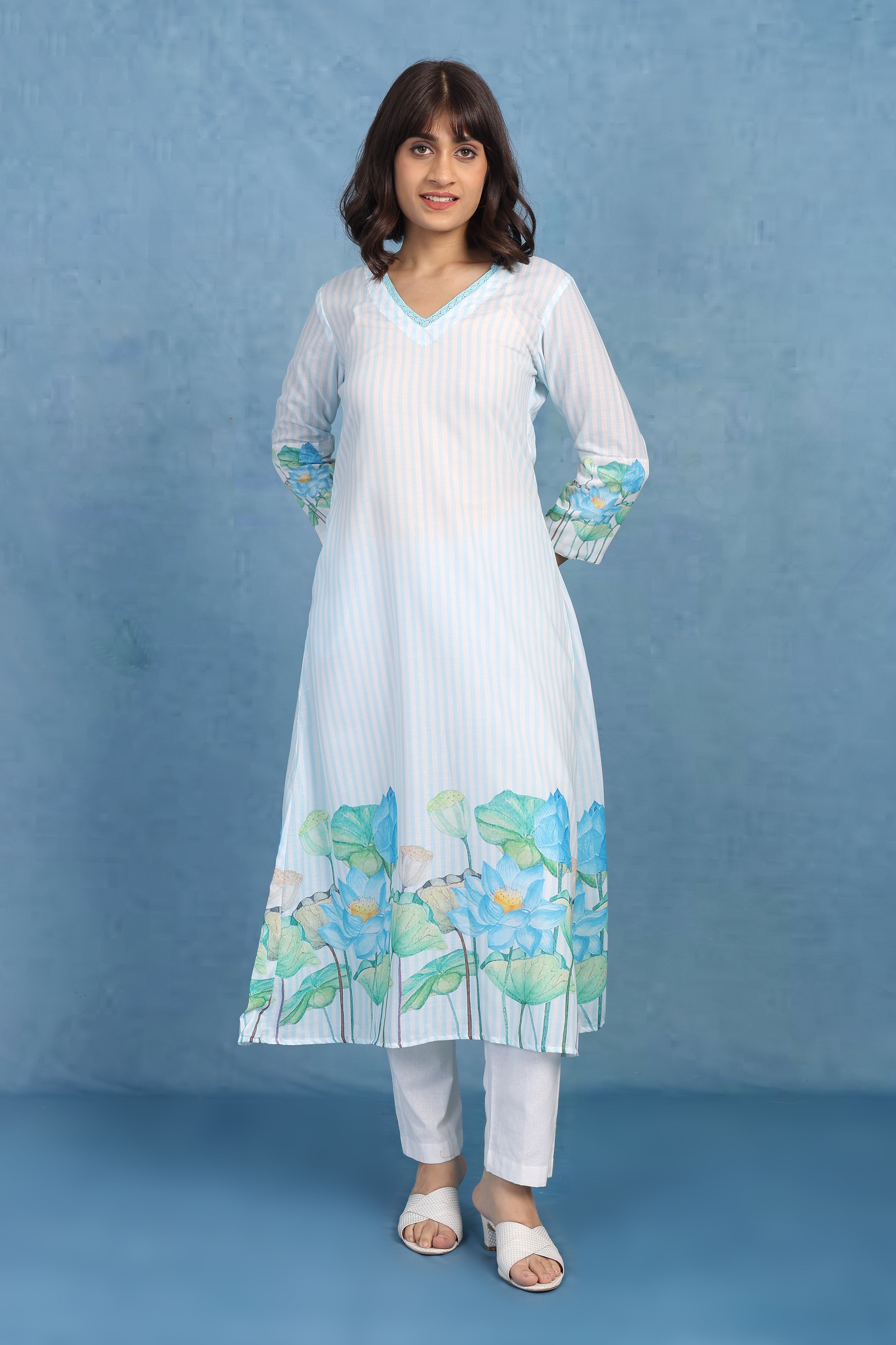Petals Of Lotus – Powder Blue Kurta - Only Top