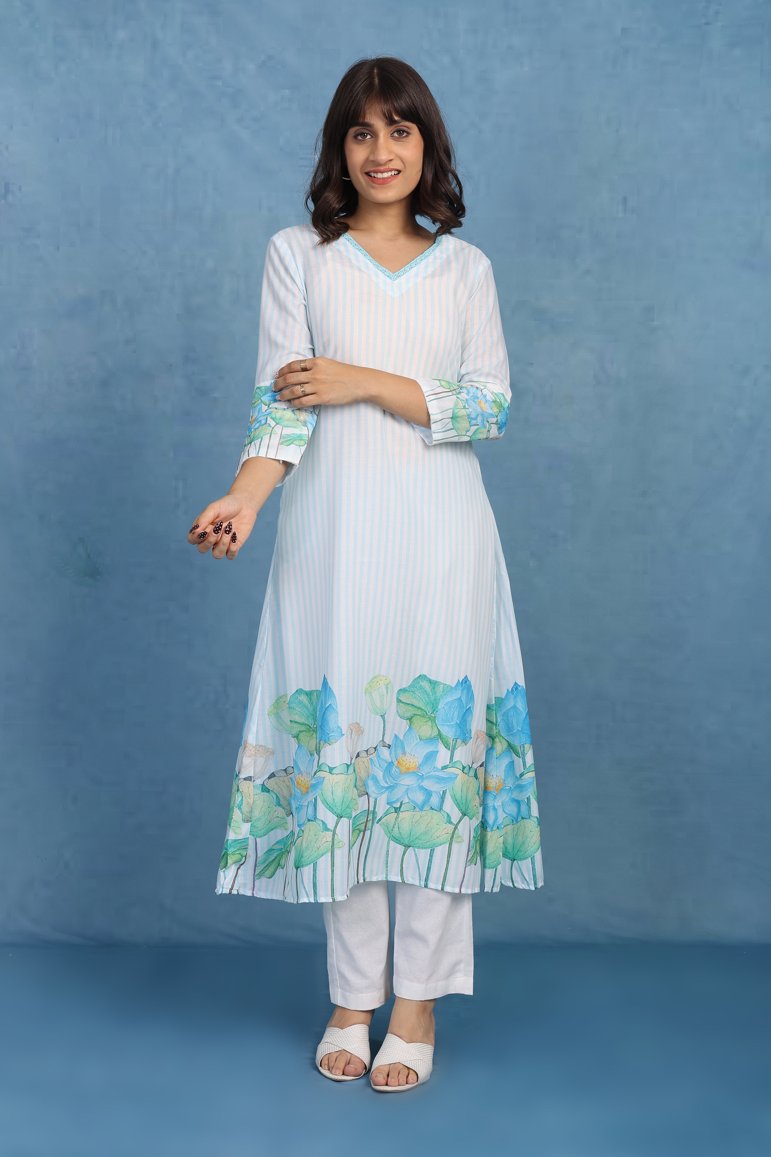 Petals Of Lotus – Powder Blue Kurta - Only Top