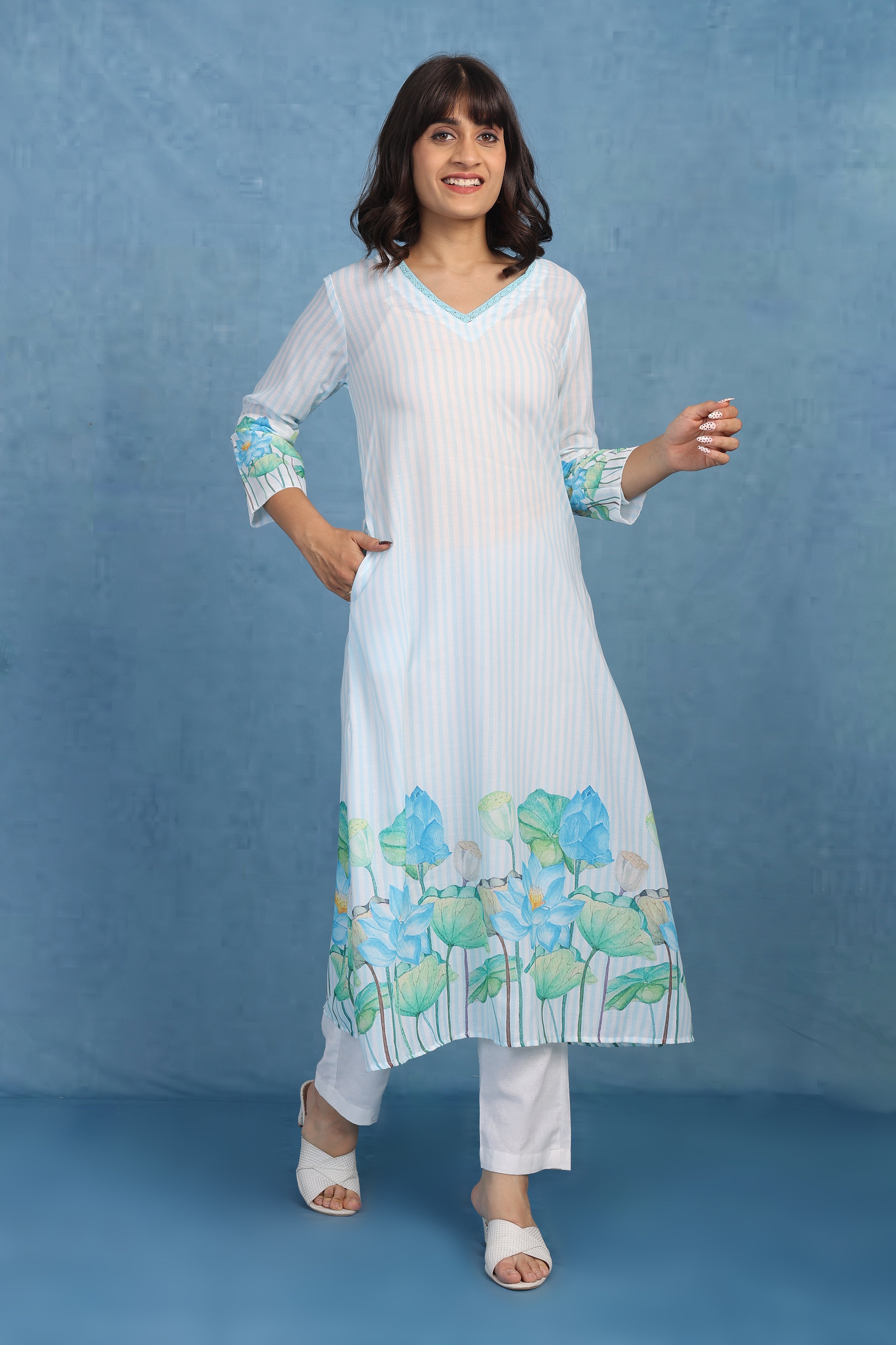 Petals Of Lotus – Powder Blue Kurta - Only Top