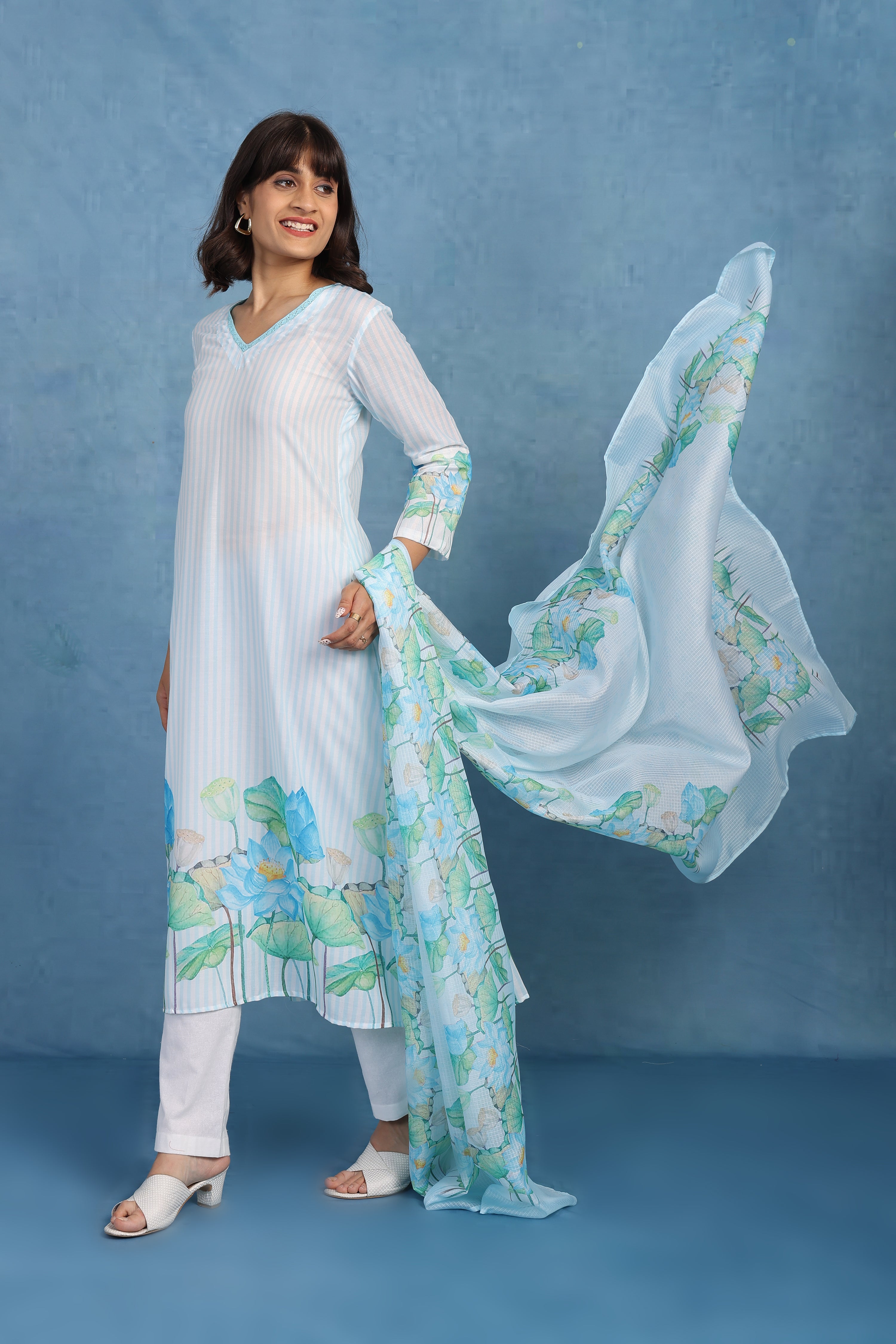 Petals Of Lotus – Powder Blue Kurta - Only Top