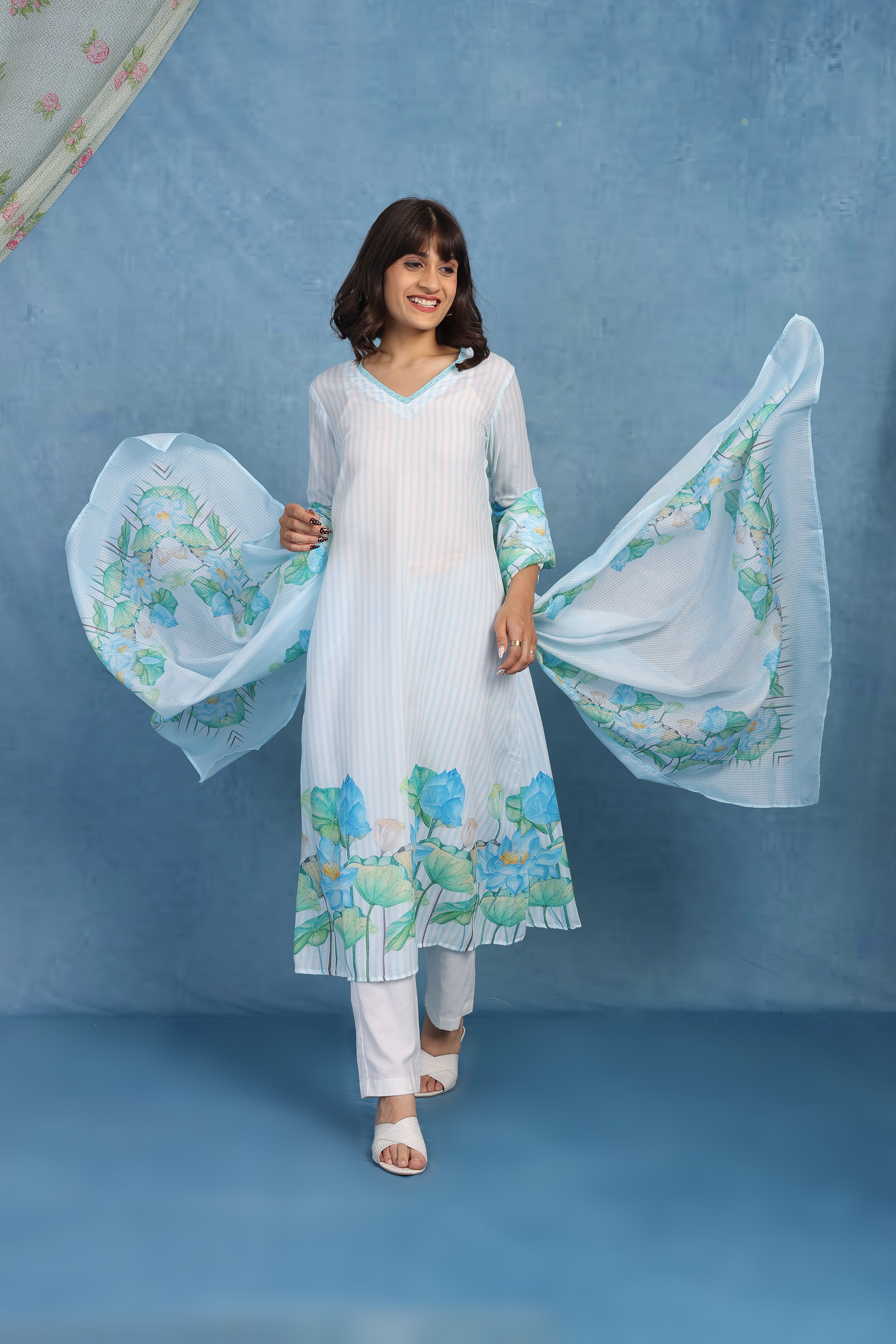 Petals Of Lotus – Powder Blue Kurta - Top And Bottom