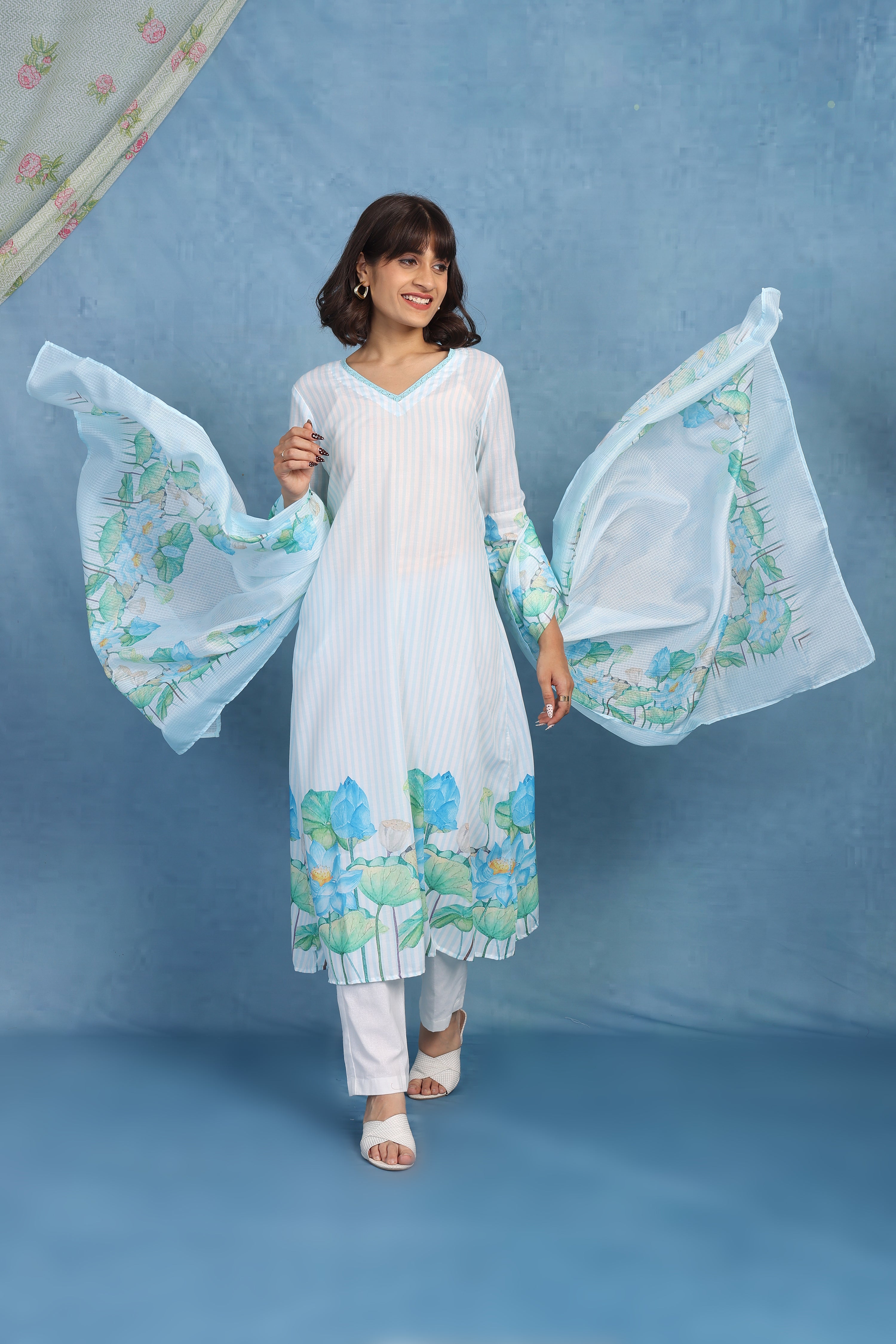 Petals Of Lotus – Powder Blue Kurta - Top And Bottom