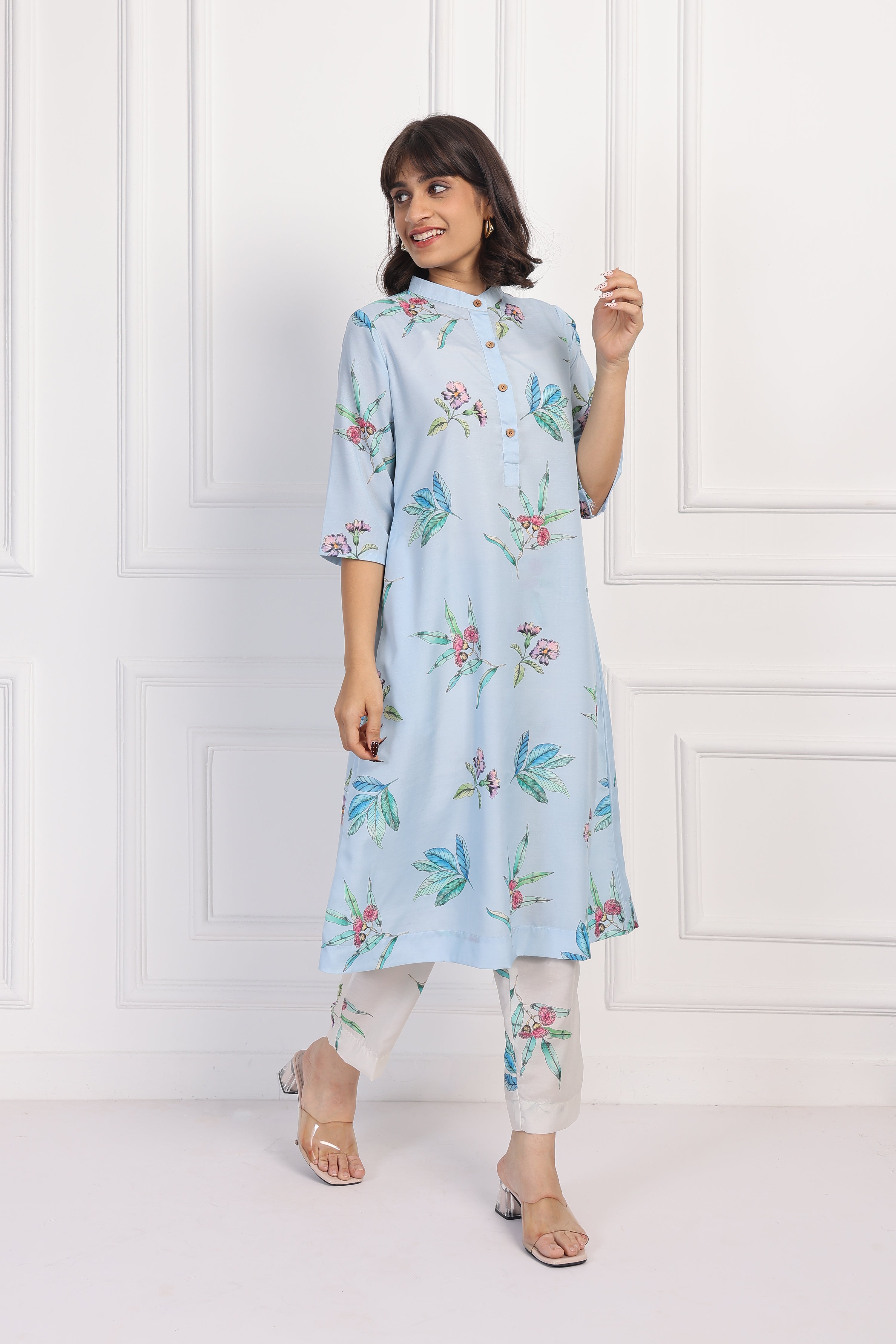 Petal Whisper - Dusty Blue -  Top And Bottom