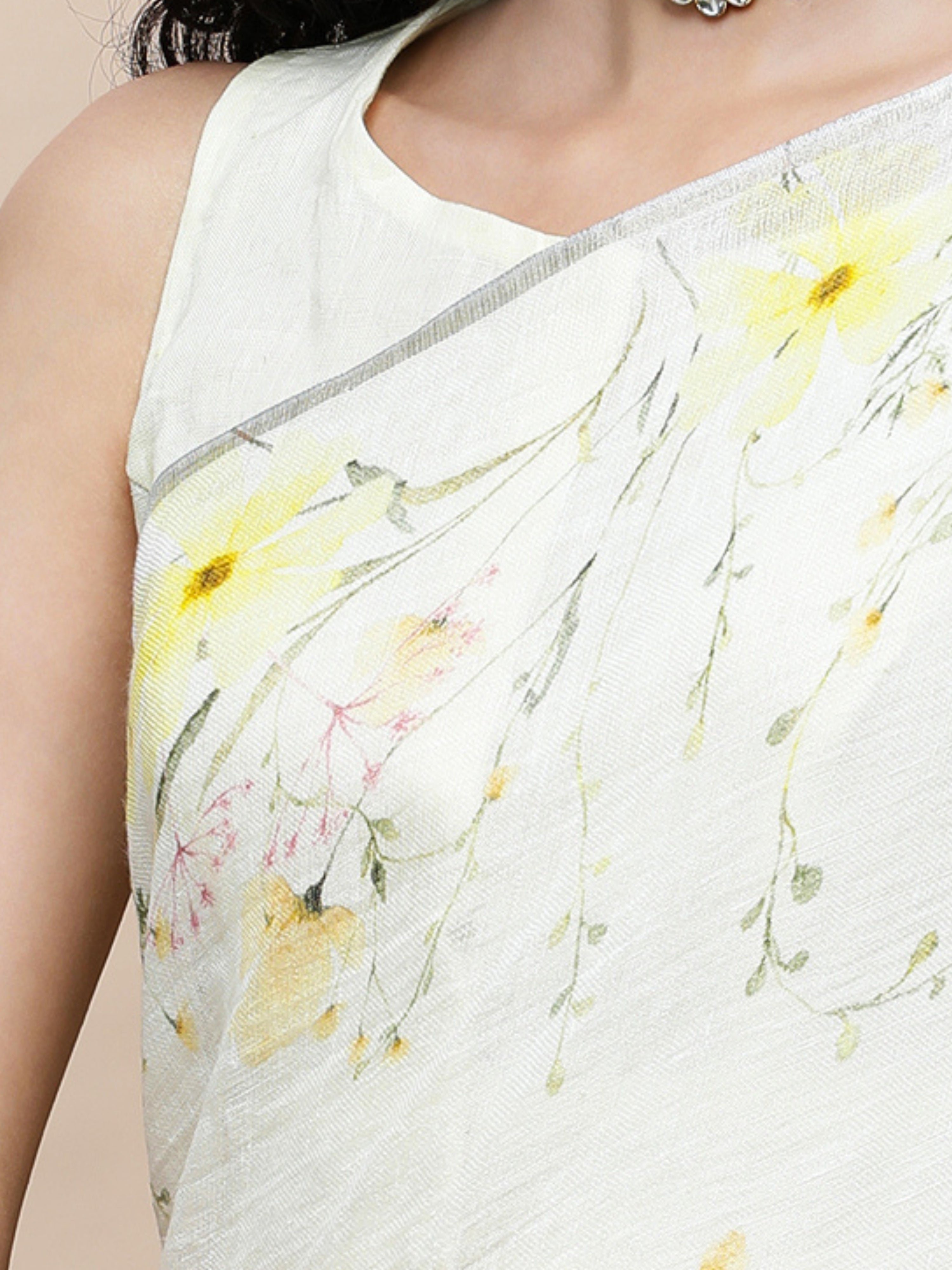 Noor - Blush Cronicle Vanilla White Linen Saree