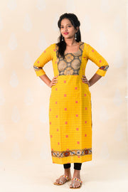 Long Yellow Chettinad Cotton Kurta with Ajrakh - Tina Eapen Design Studio