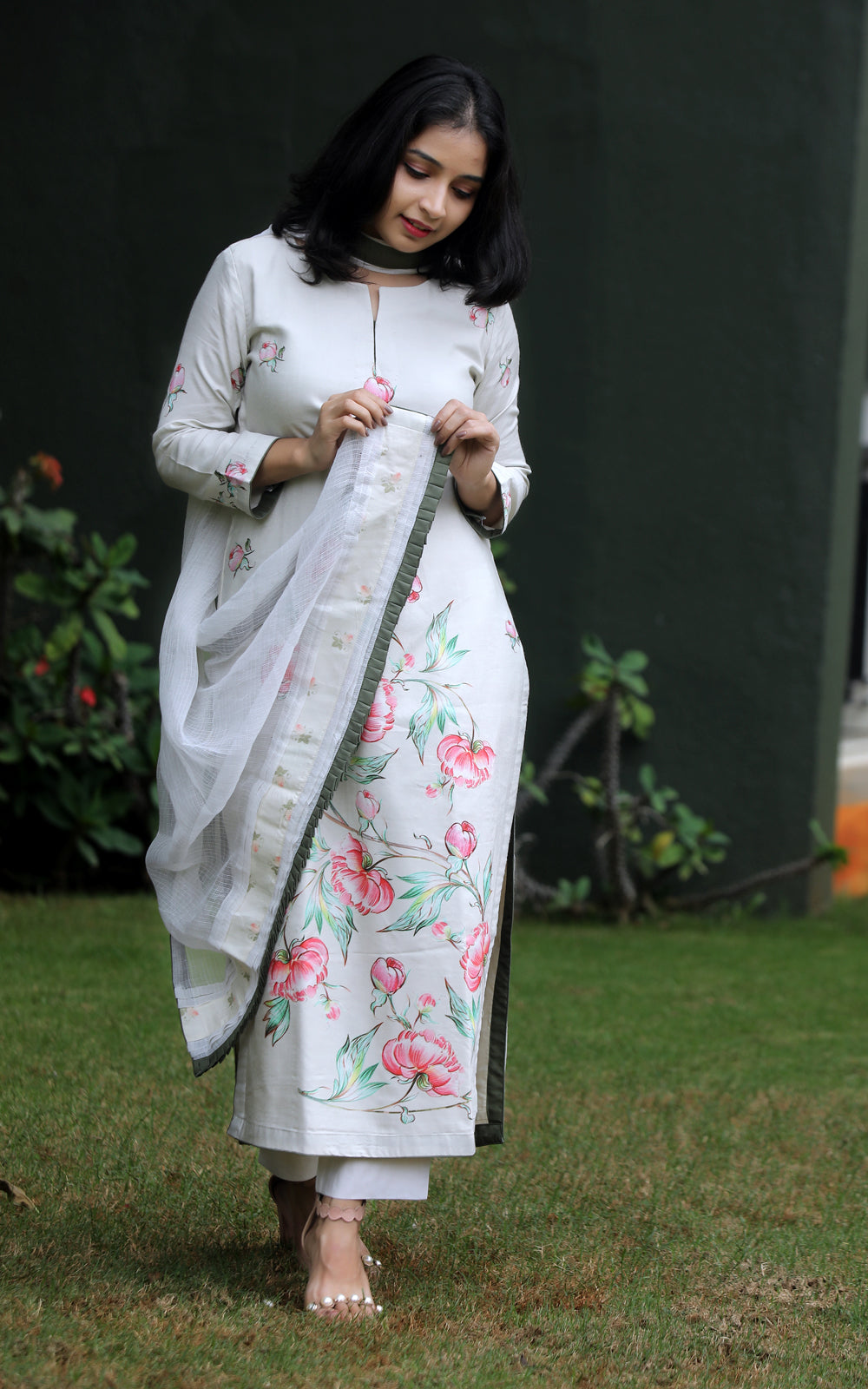 MONSOON GREY PEONY SILK KURTA